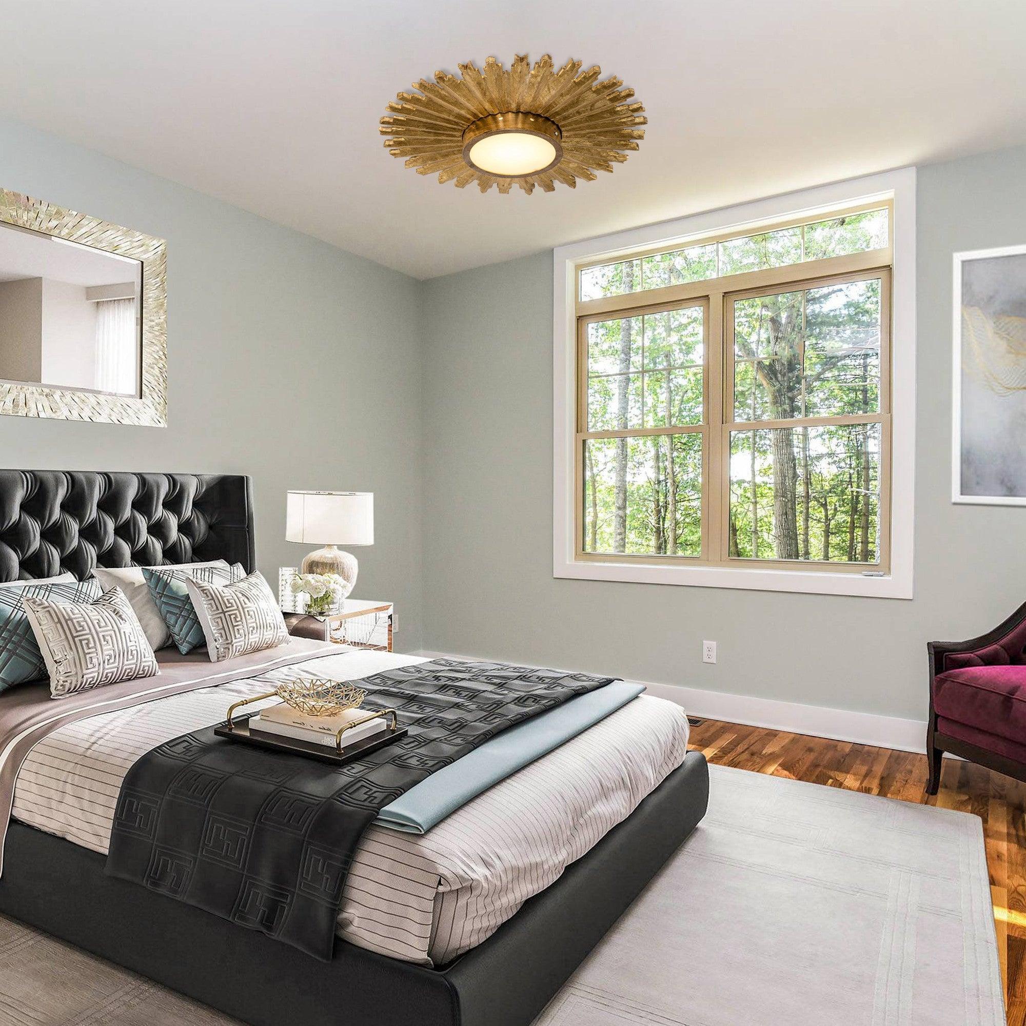 Golden Sunburst Flush Mount LED Light