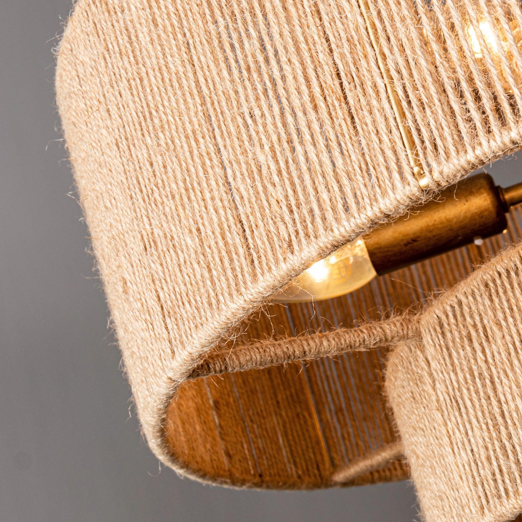 Bohemian Antique Gold 6-Light Drum Pendant Light with Natural Rope