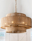 Bohemian Antique Gold 6-Light Drum Pendant Light with Natural Rope