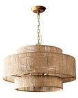 Bohemian Antique Gold 6-Light Drum Pendant Light with Natural Rope