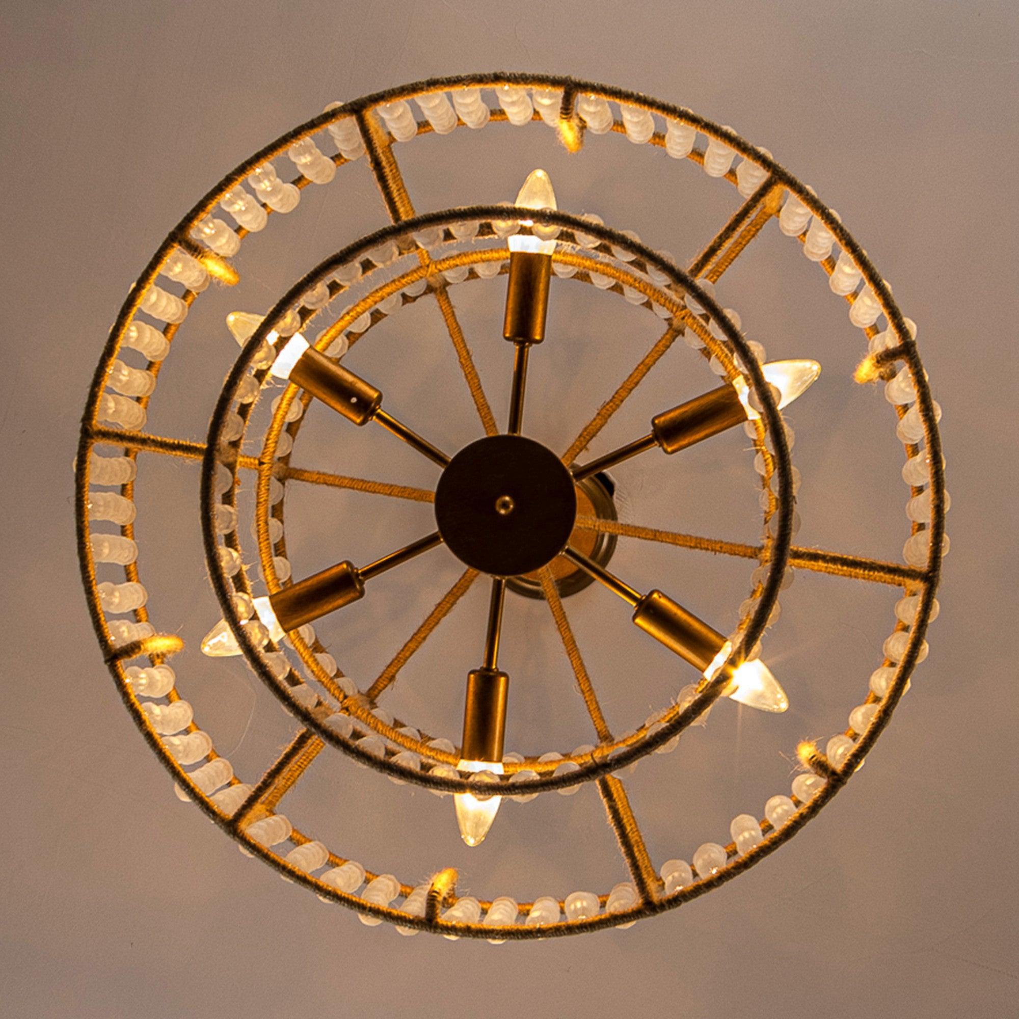 Antique Gold Farmhouse 6-Light Beaded Drum Chandelier