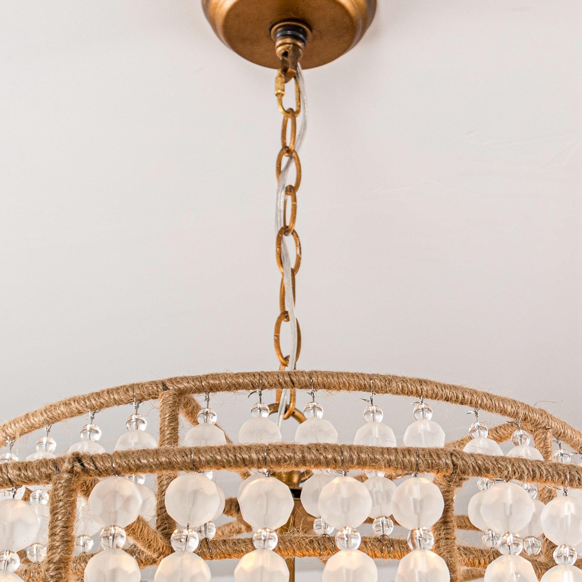 Antique Gold Farmhouse 6-Light Beaded Drum Chandelier