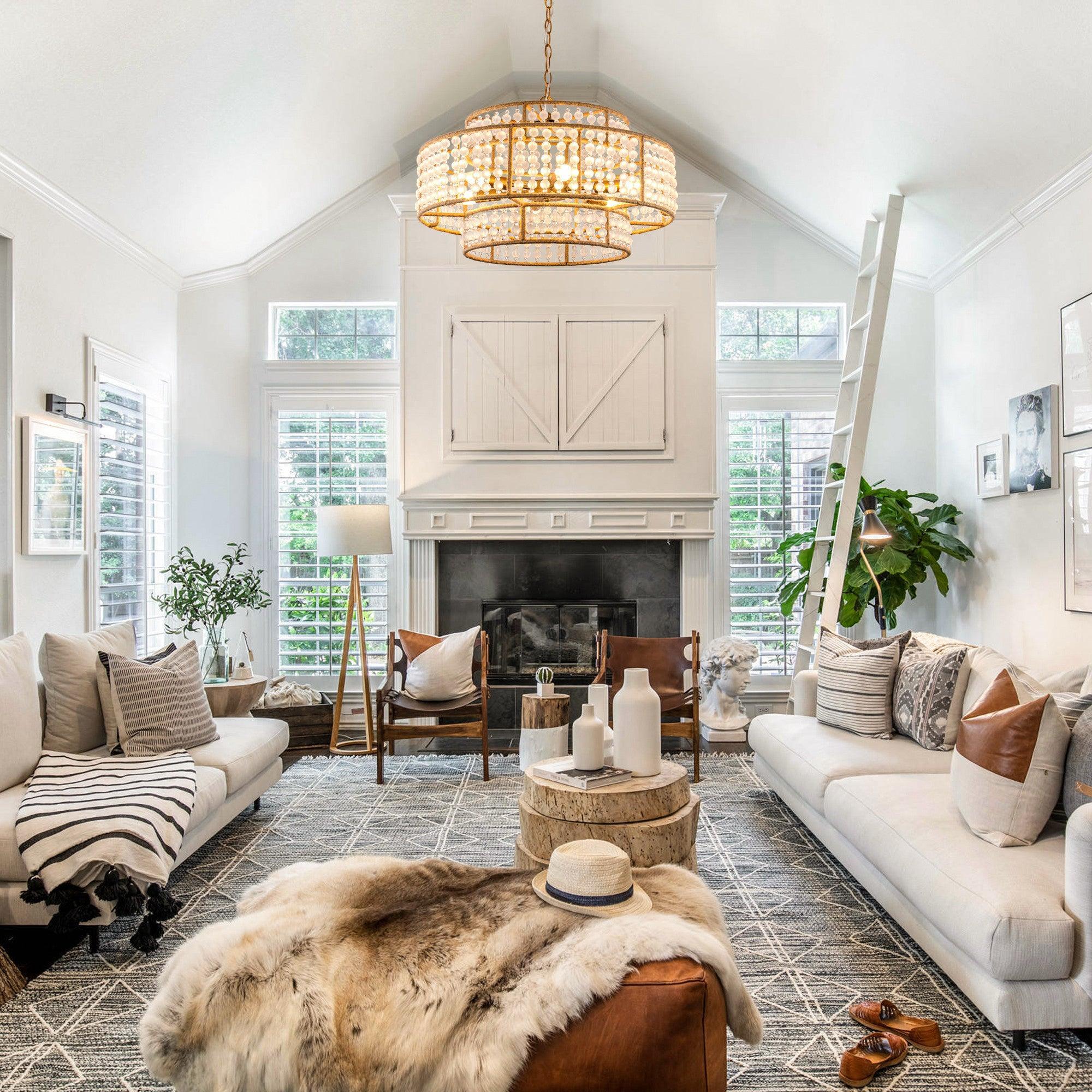 Antique Gold Farmhouse 6-Light Beaded Drum Chandelier