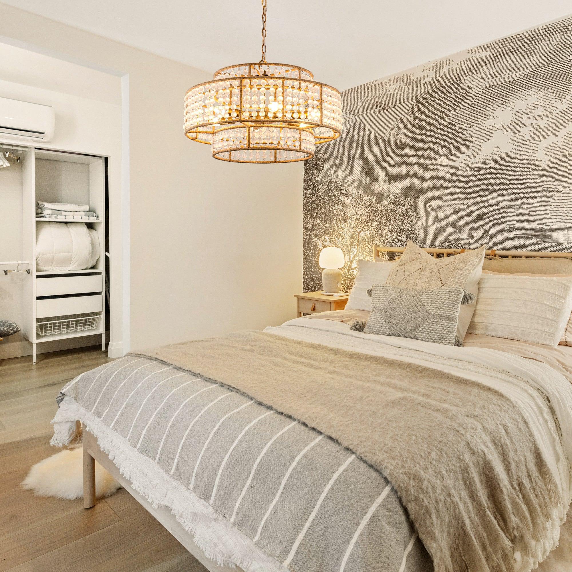 Antique Gold Farmhouse 6-Light Beaded Drum Chandelier