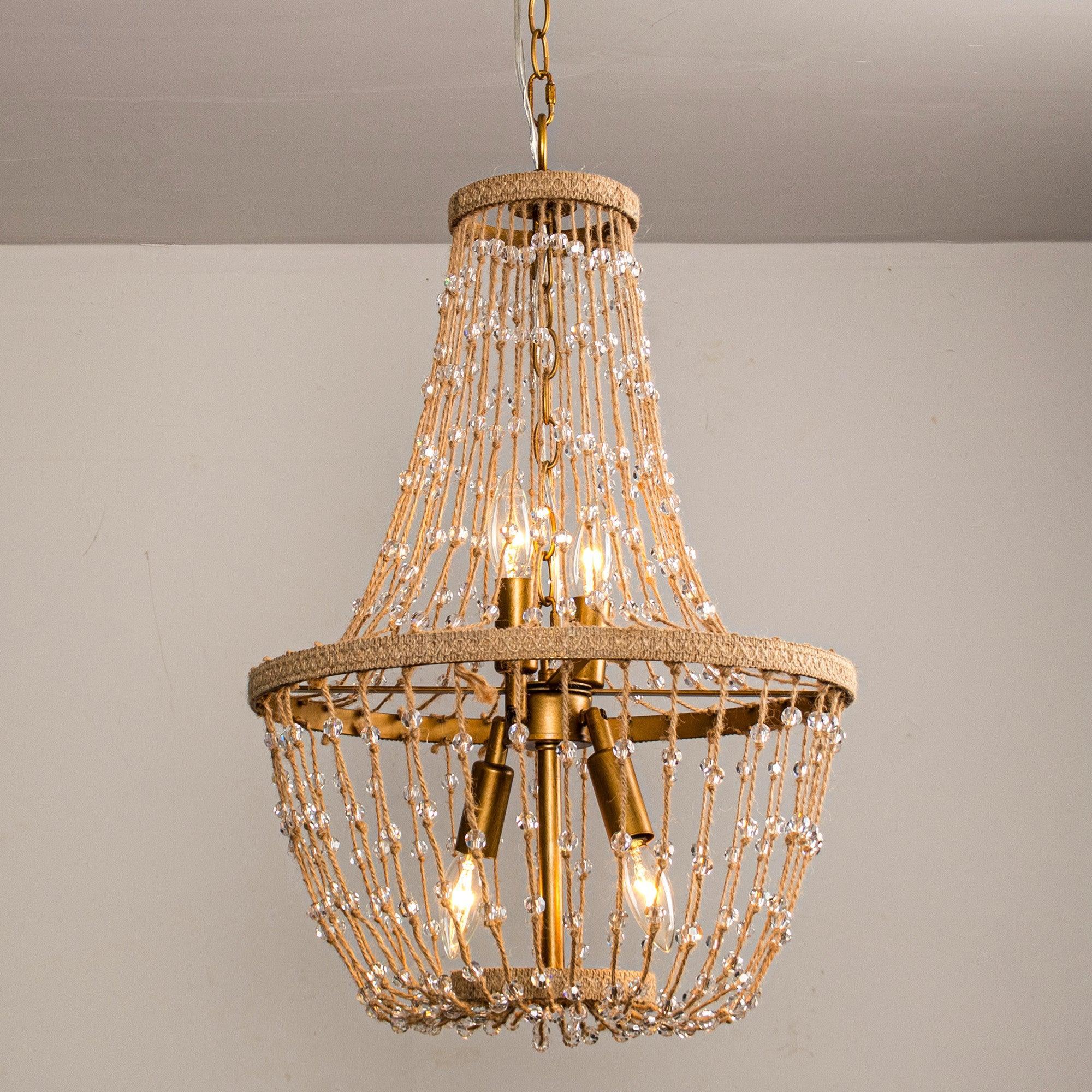 Weathered Wood Modern Beaded 4-Light Chandelier