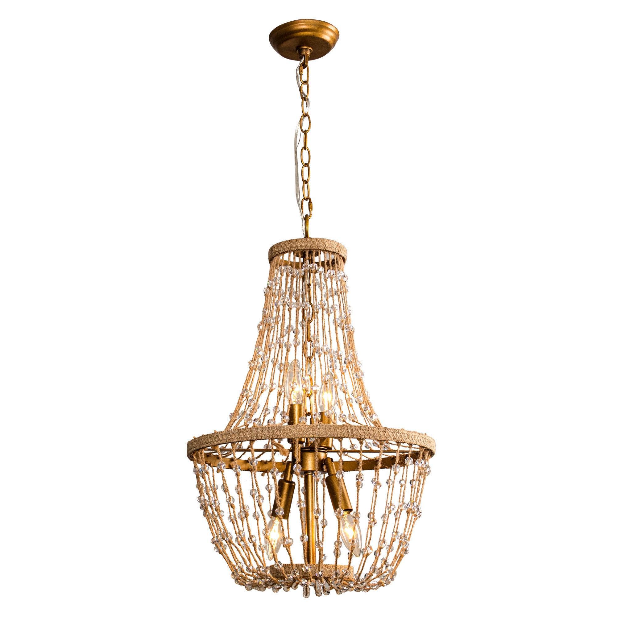 Weathered Wood Modern Beaded 4-Light Chandelier