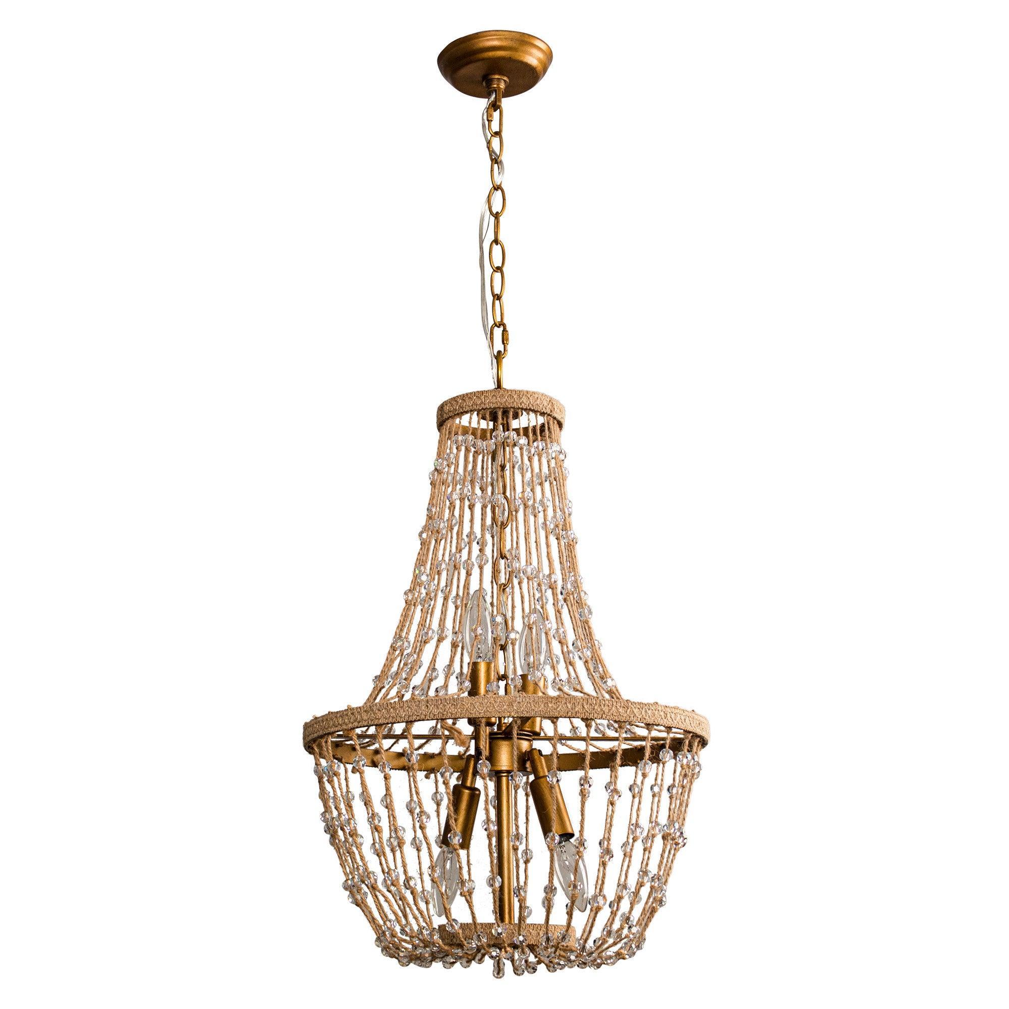 Weathered Wood Modern Beaded 4-Light Chandelier