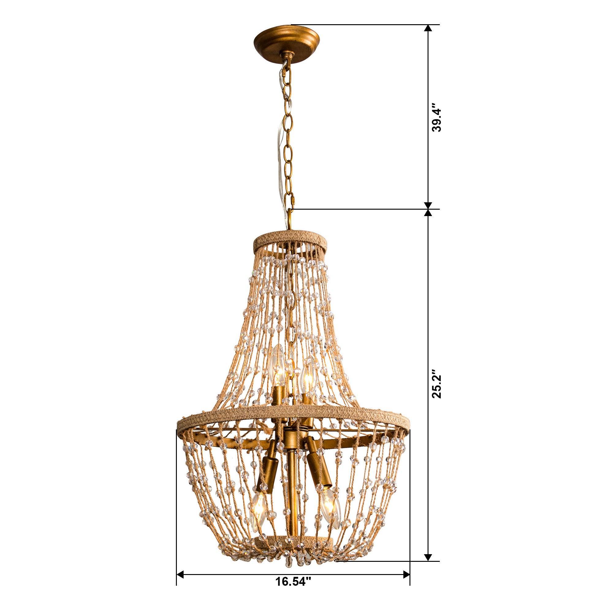 Weathered Wood Modern Beaded 4-Light Chandelier