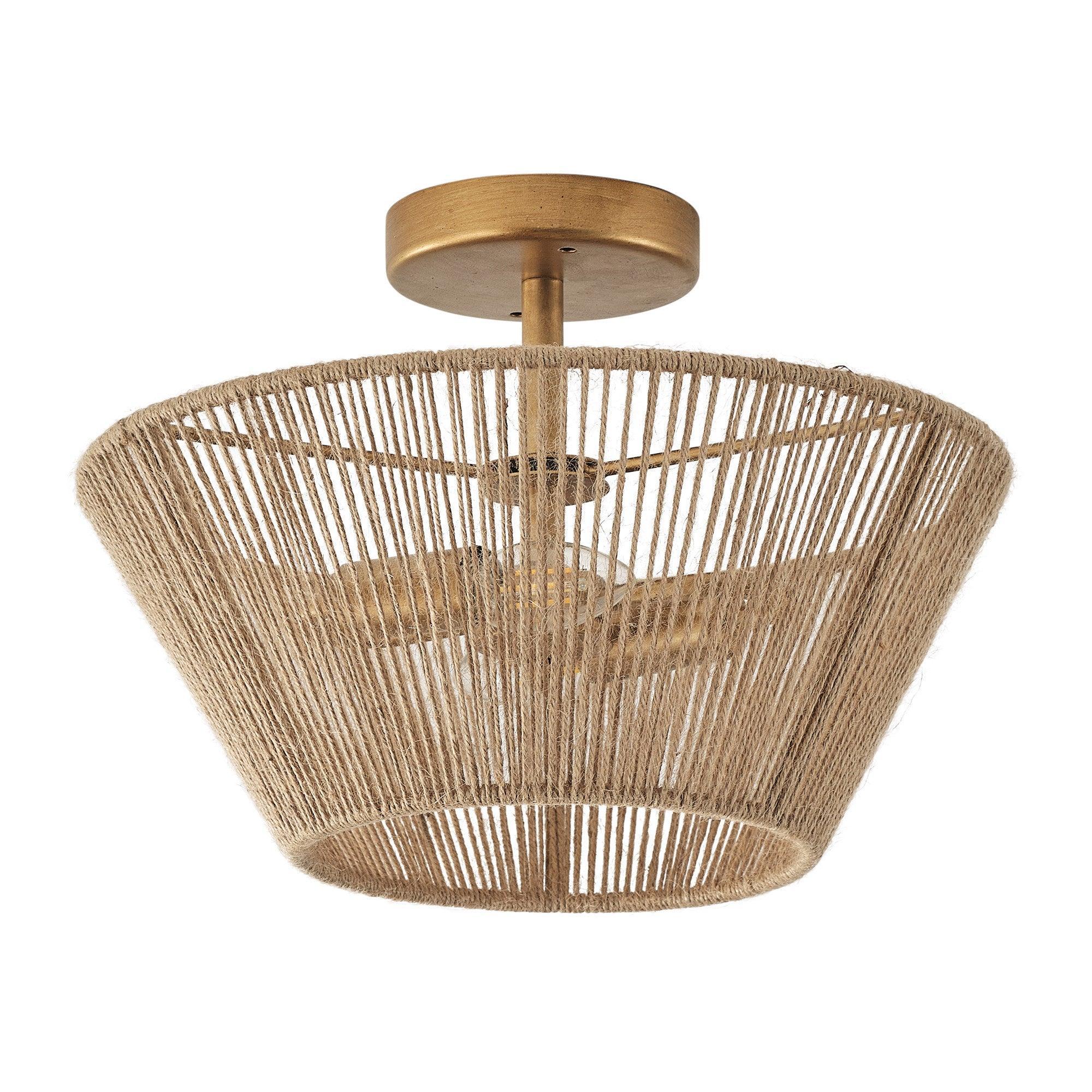 Rattan Rope Farmhouse 2-Light Flush Mount Light