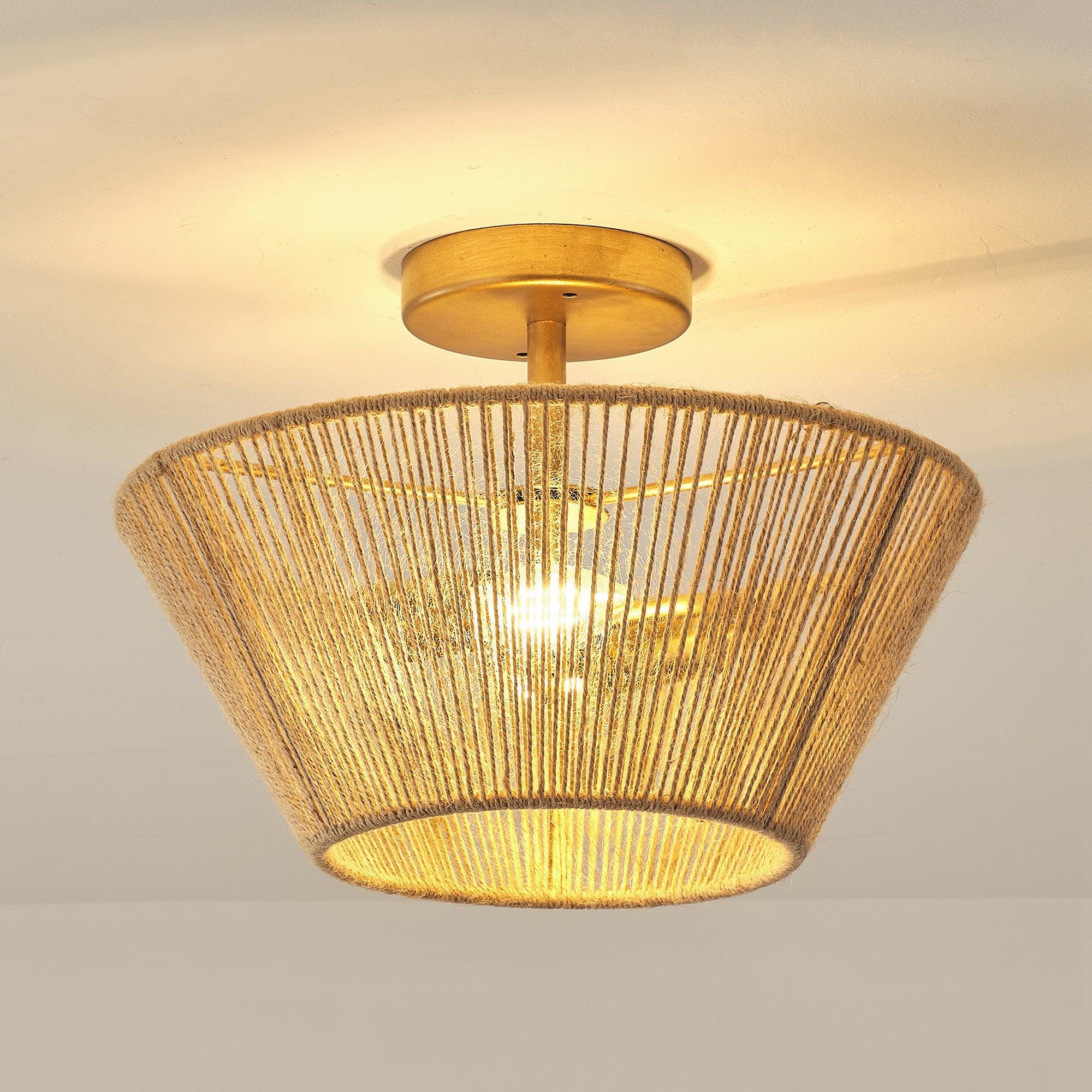 Rattan Rope Farmhouse 2-Light Flush Mount Light