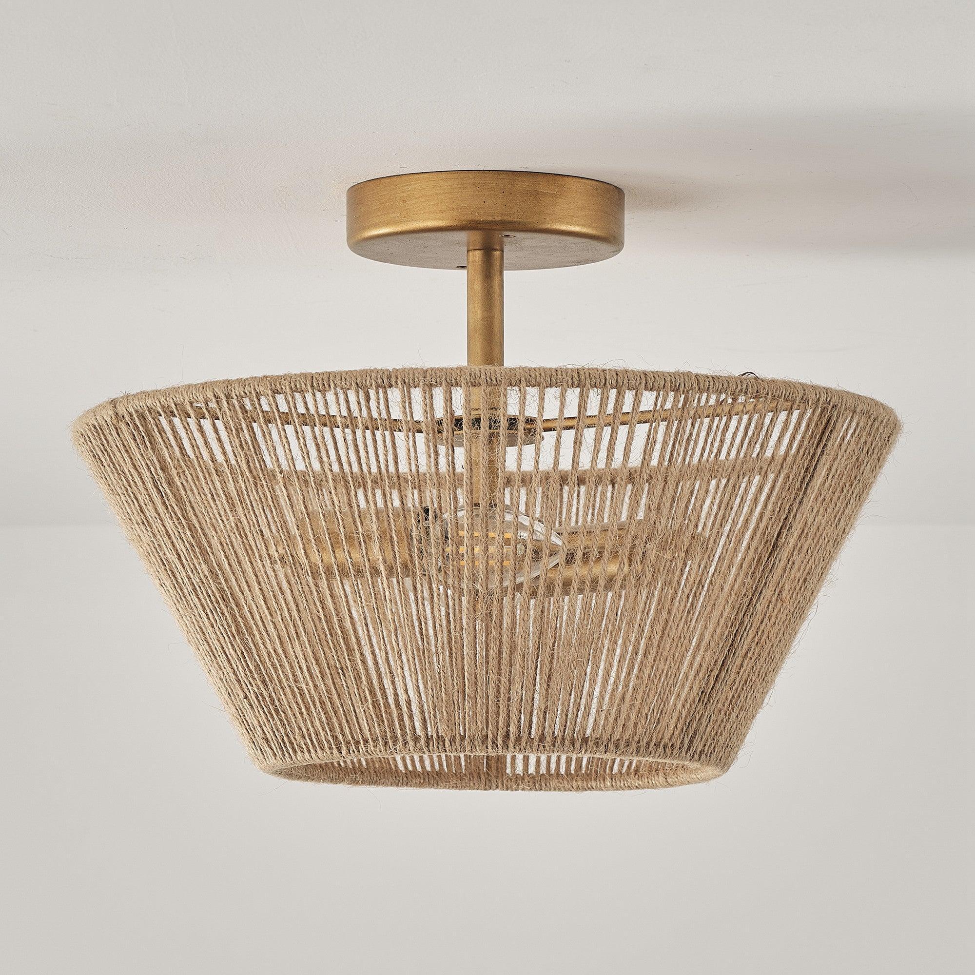Rattan Rope Farmhouse 2-Light Flush Mount Light