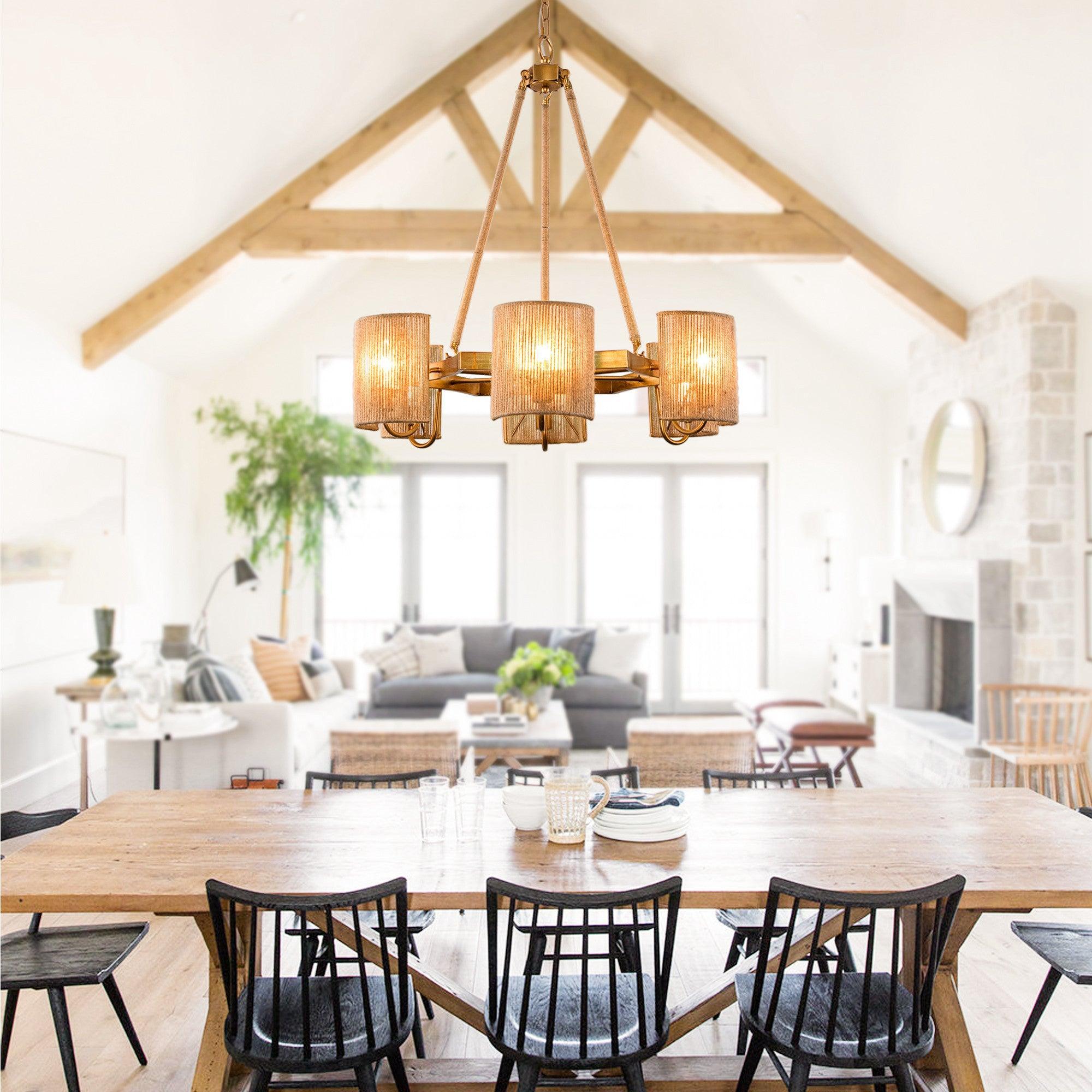 Modern Farmhouse Linear Pendant 6 Light for Bedroom