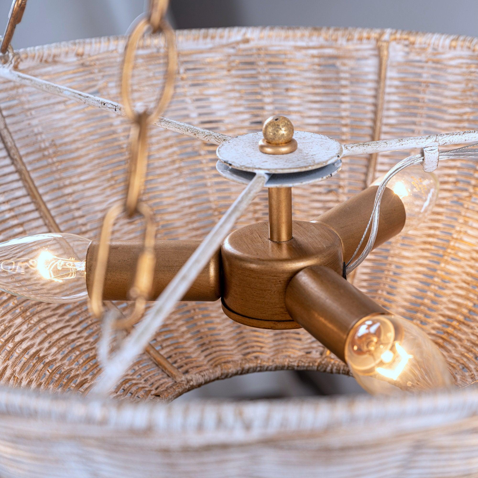 Coastal Farmhouse Wabi-Sabi 3-Light Rattan Bowl Pendant Light