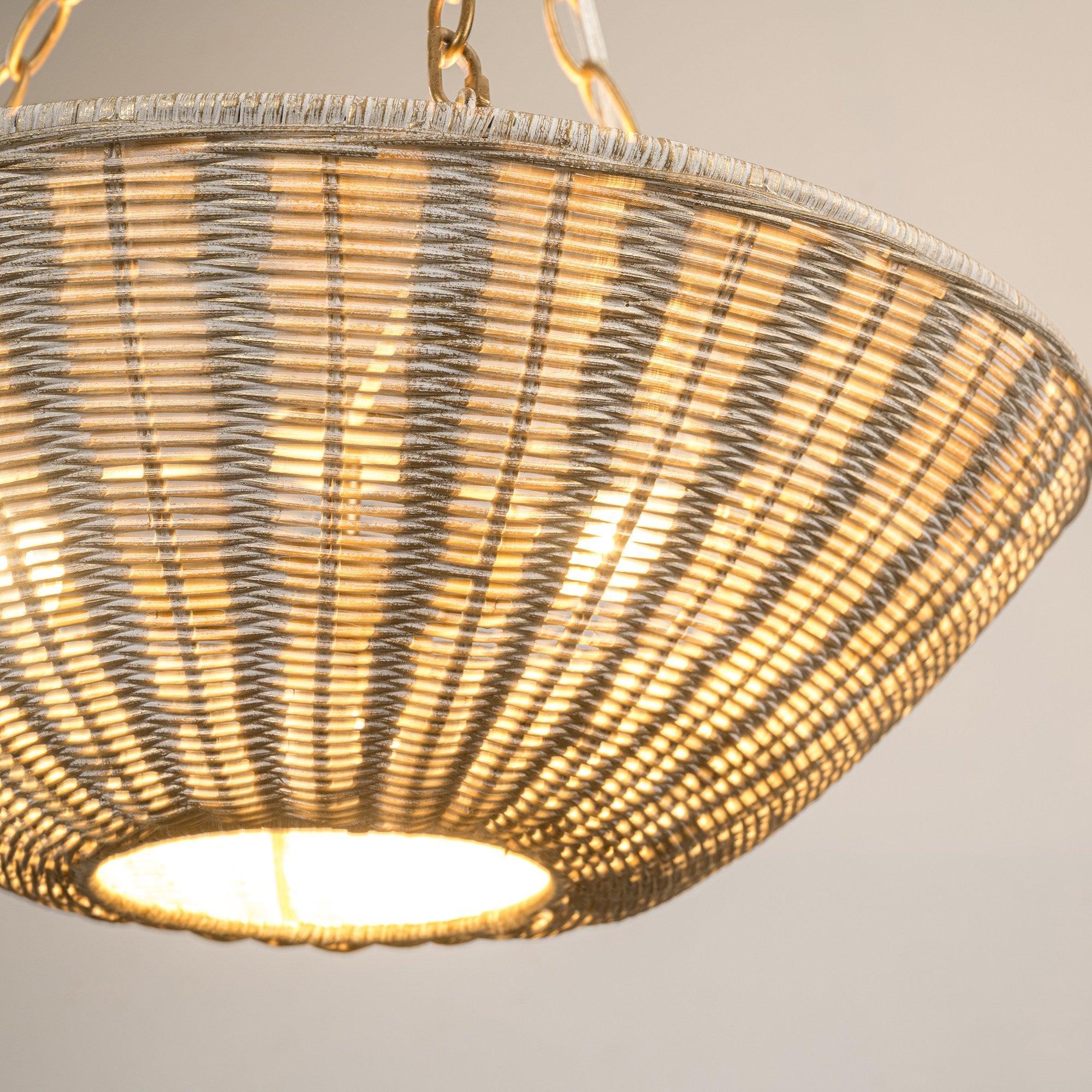 Coastal Farmhouse Wabi-Sabi 3-Light Rattan Bowl Pendant Light