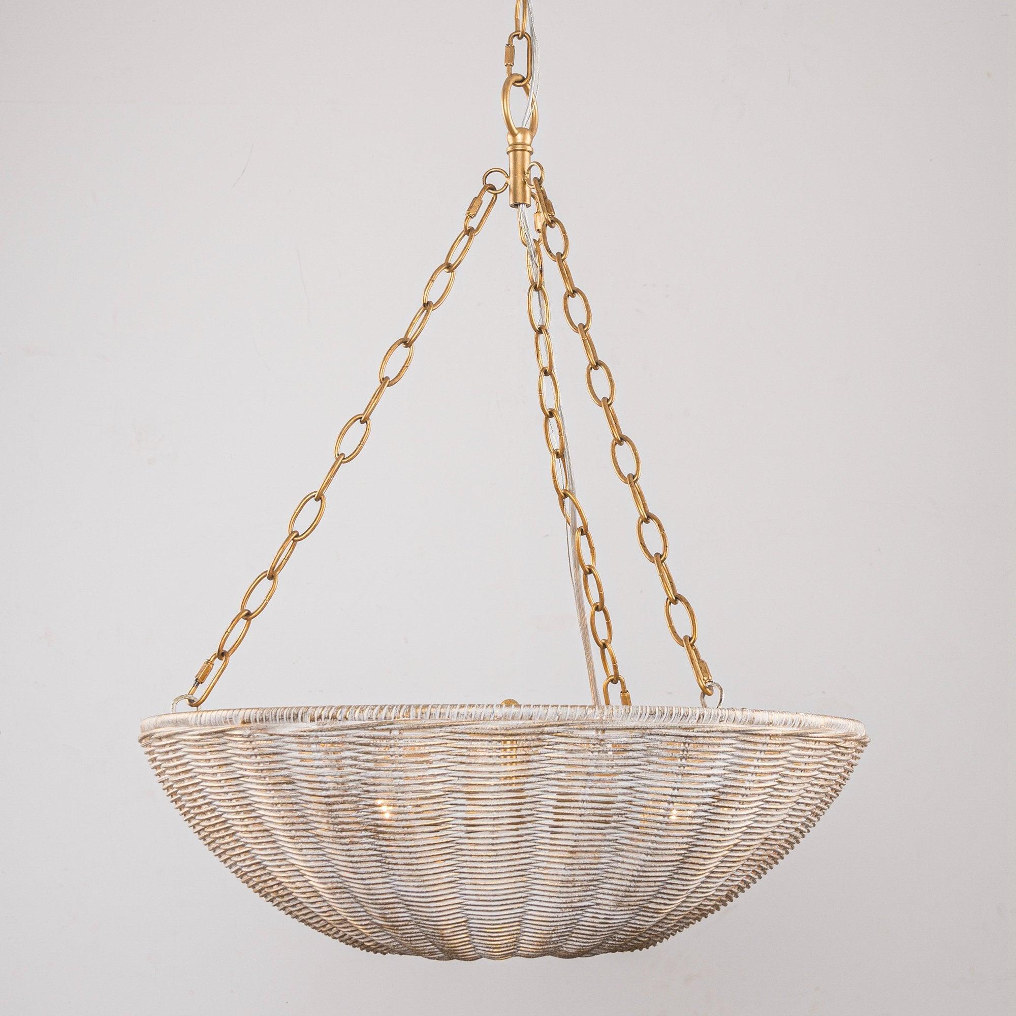 Coastal Farmhouse Wabi-Sabi 3-Light Rattan Bowl Pendant Light