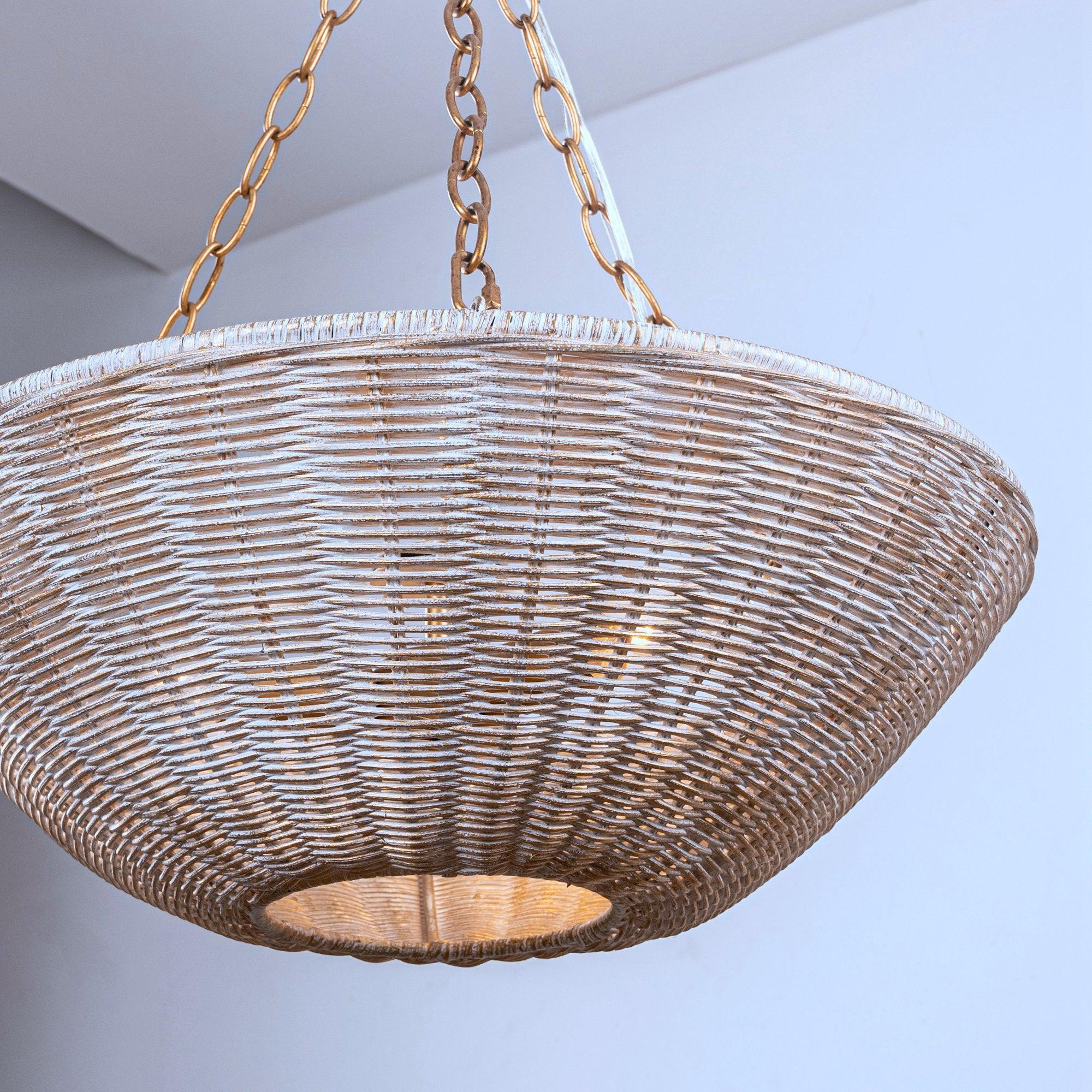 Coastal Farmhouse Wabi-Sabi 3-Light Rattan Bowl Pendant Light