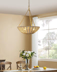 Coastal Farmhouse Wabi-Sabi 3-Light Rattan Bowl Pendant Light