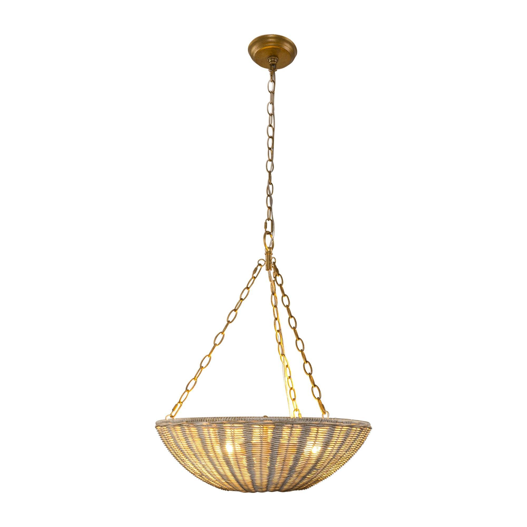 Coastal Farmhouse Wabi-Sabi 3-Light Rattan Bowl Pendant Light
