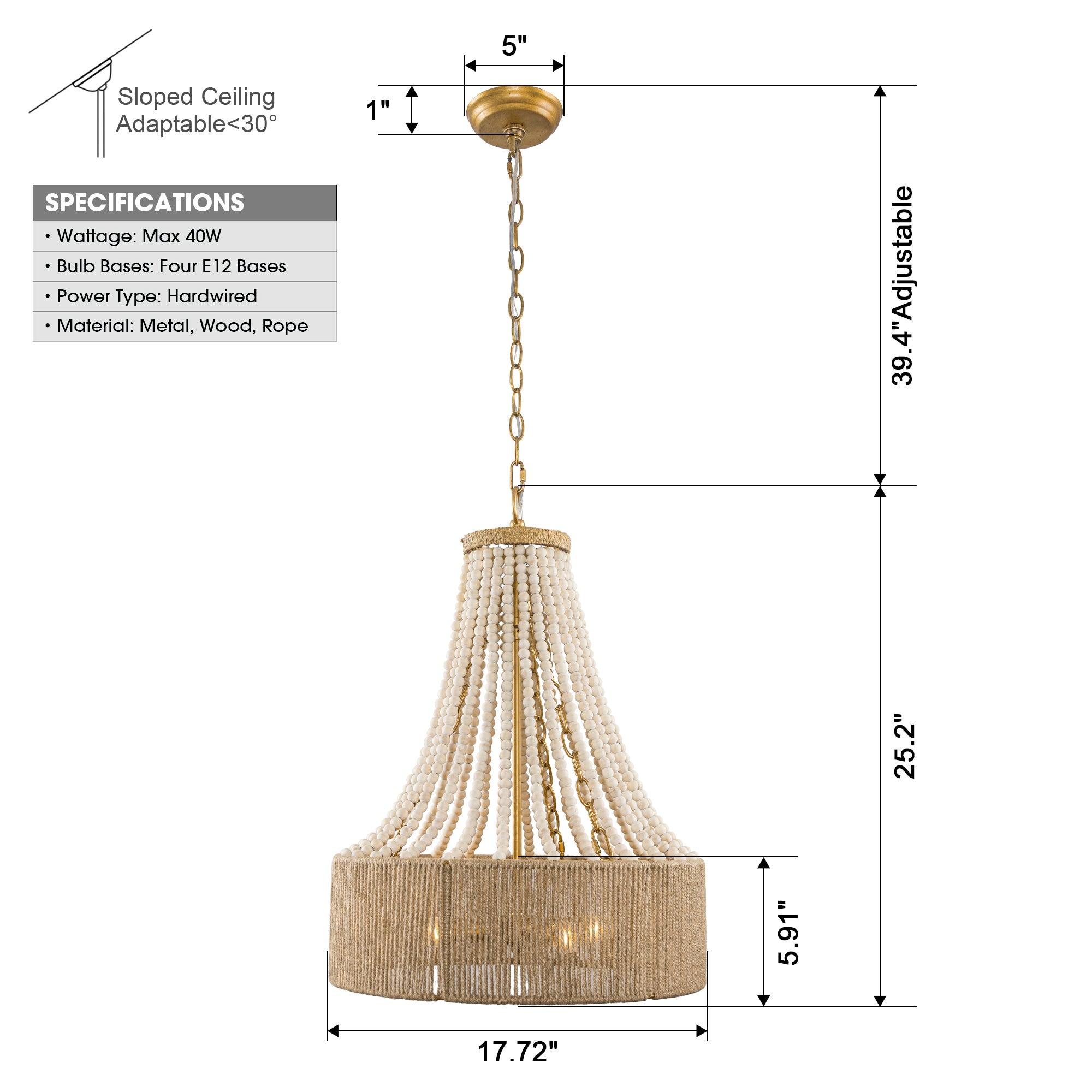 Modern Golden Farmhouse 4-Light Dry Rated Chandelier