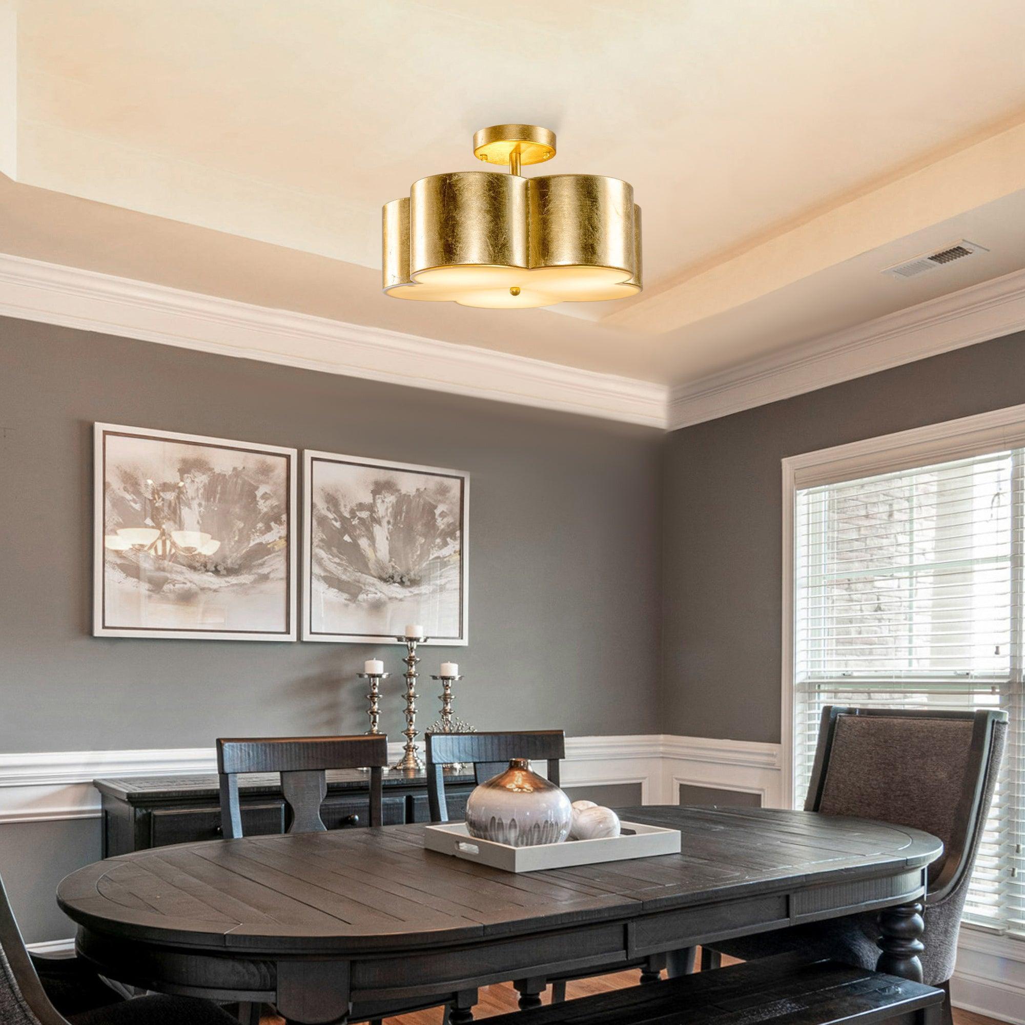 Modern Gold 3-Light Semi Flush Mount Ceiling Light