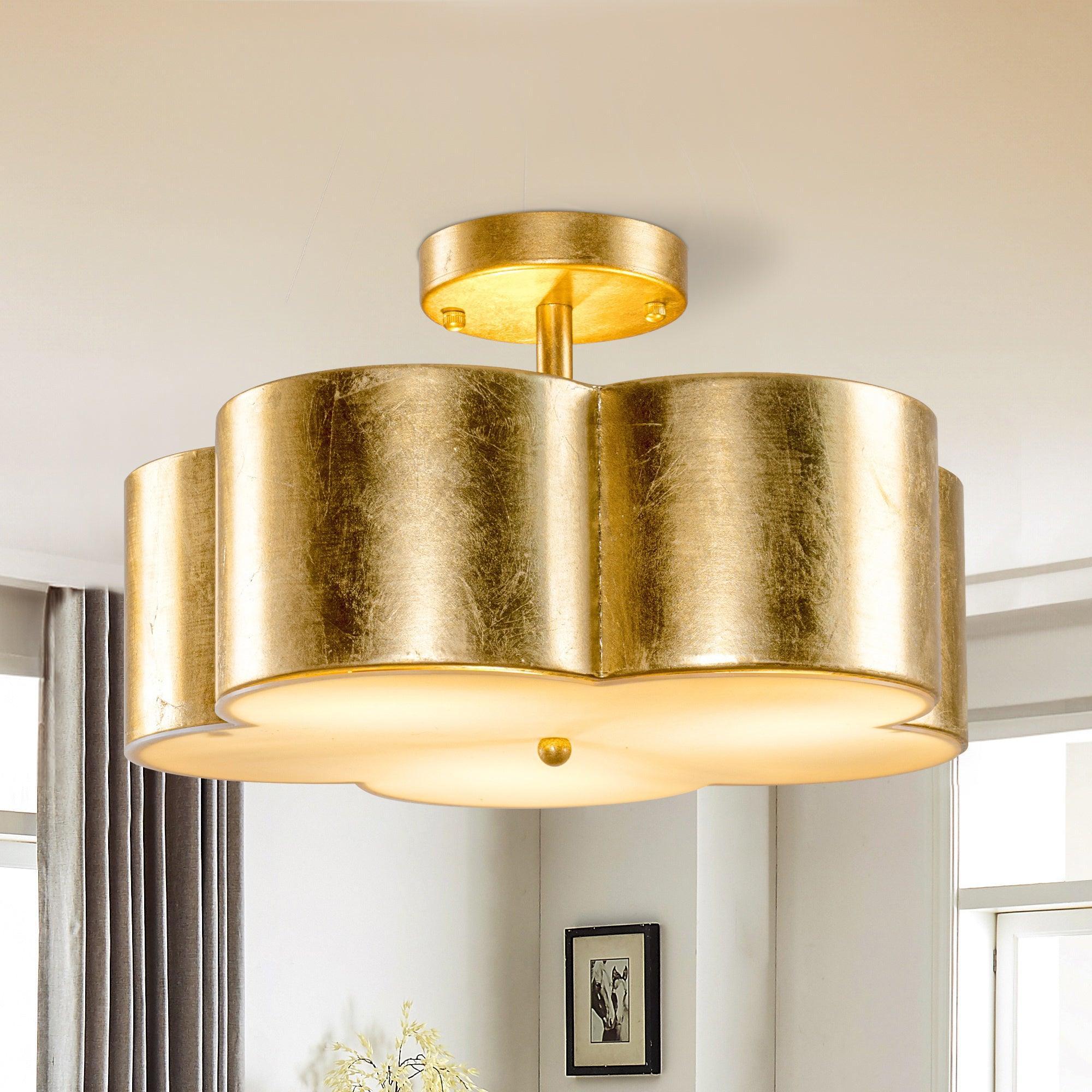 Modern Gold 3-Light Semi Flush Mount Ceiling Light