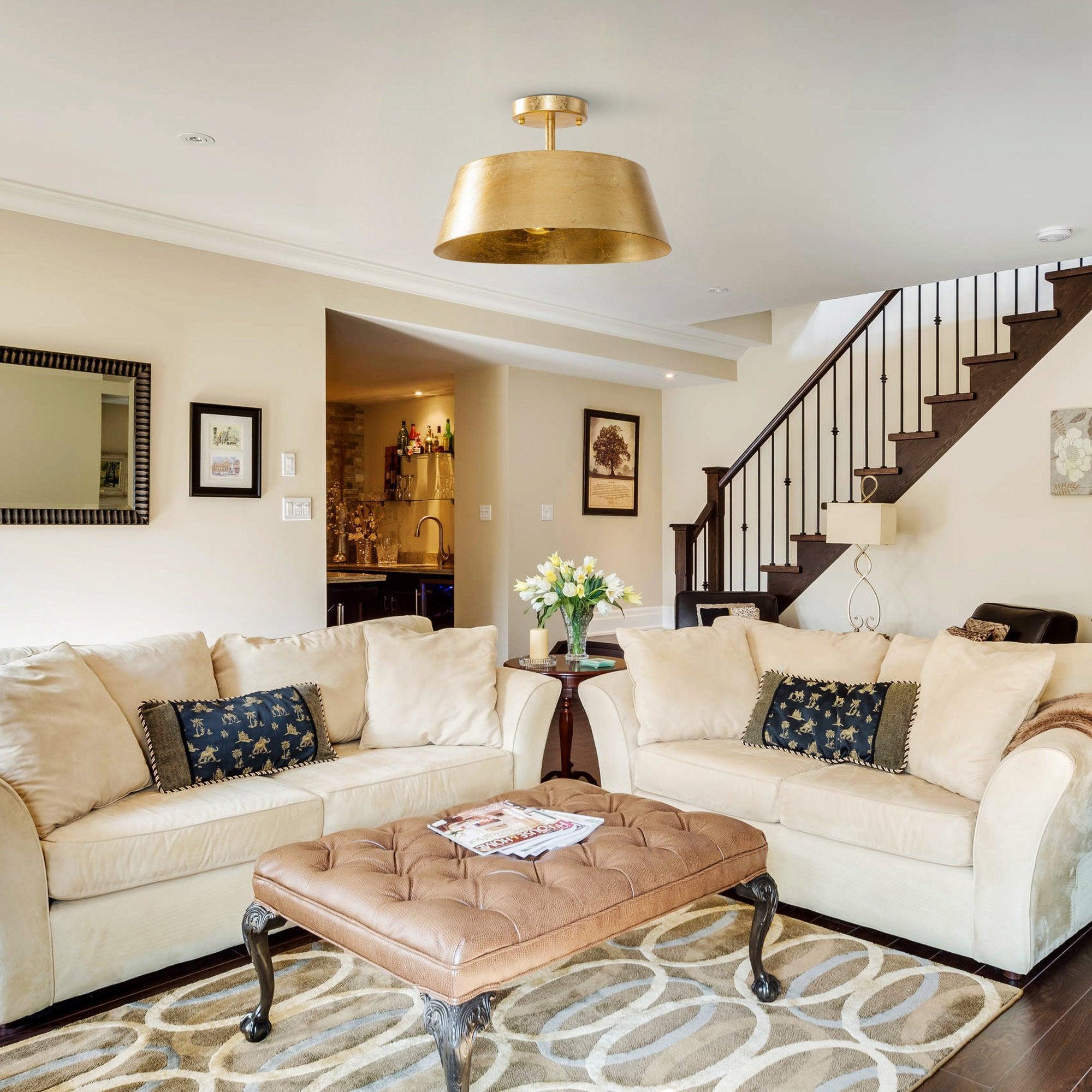 Modern Golden 3-Light Semi Flush Mount Light