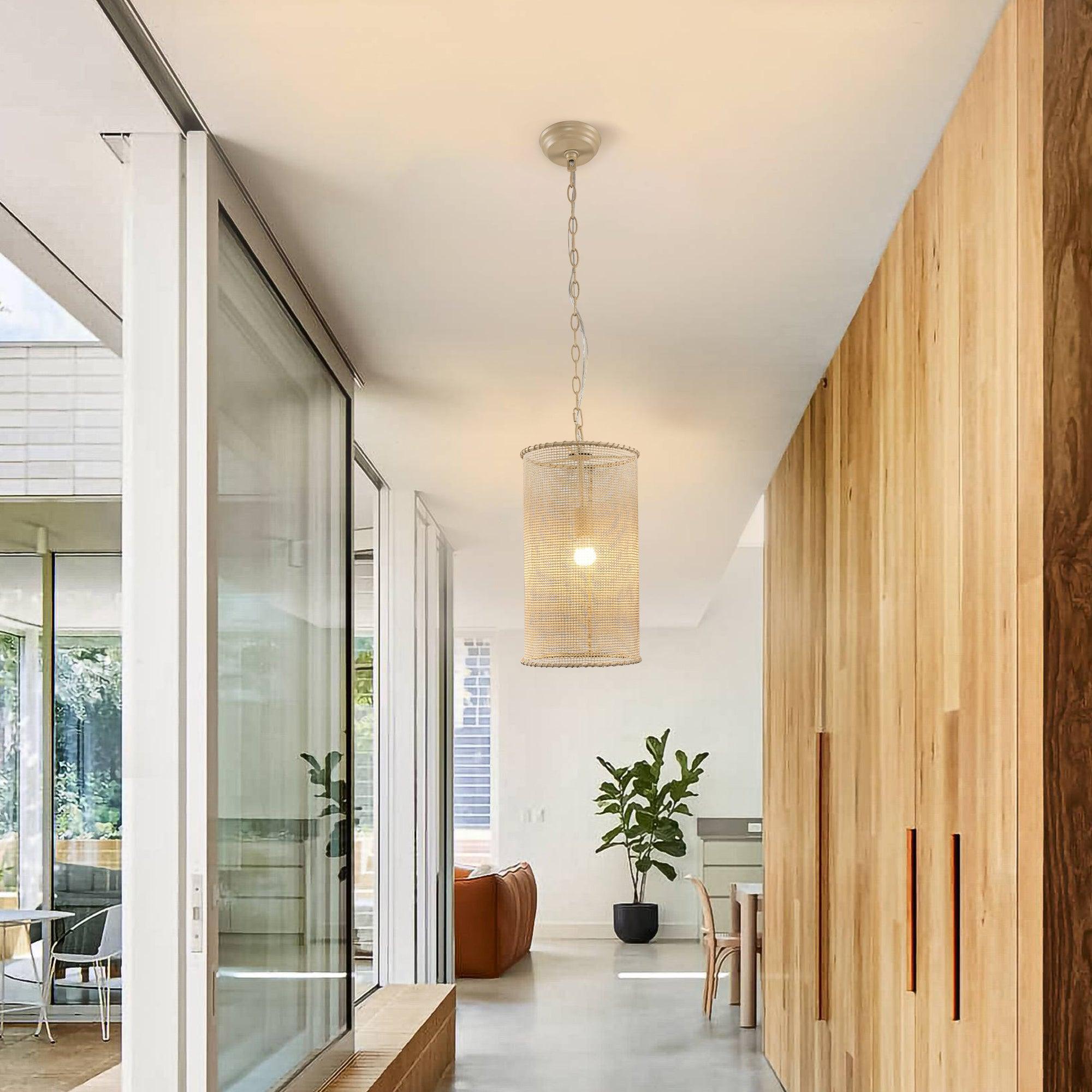 Bohemian Farmhouse Wabi-Sabi 1-Light Beige Wooden Beads Pendant Light