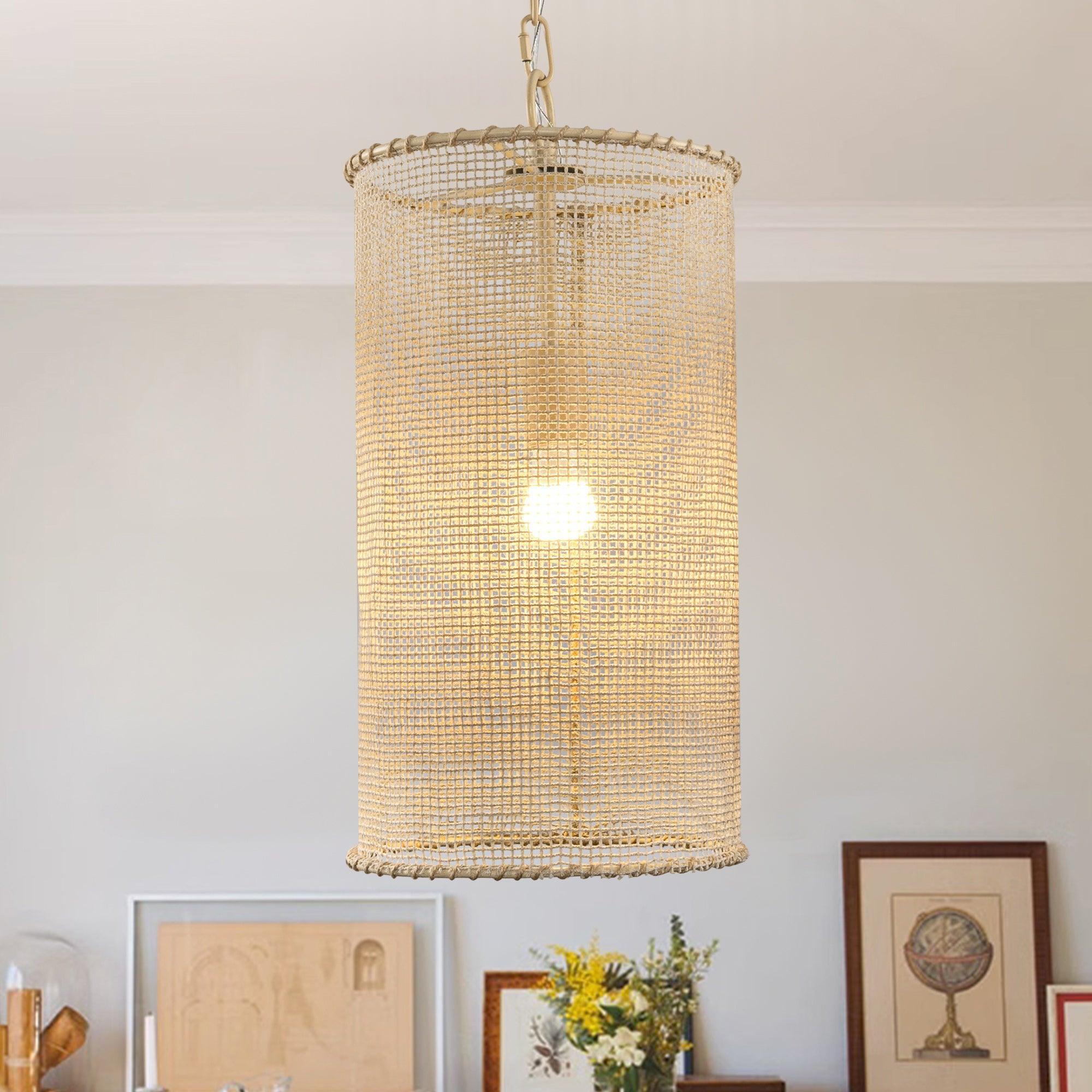 Bohemian Farmhouse Wabi-Sabi 1-Light Beige Wooden Beads Pendant Light