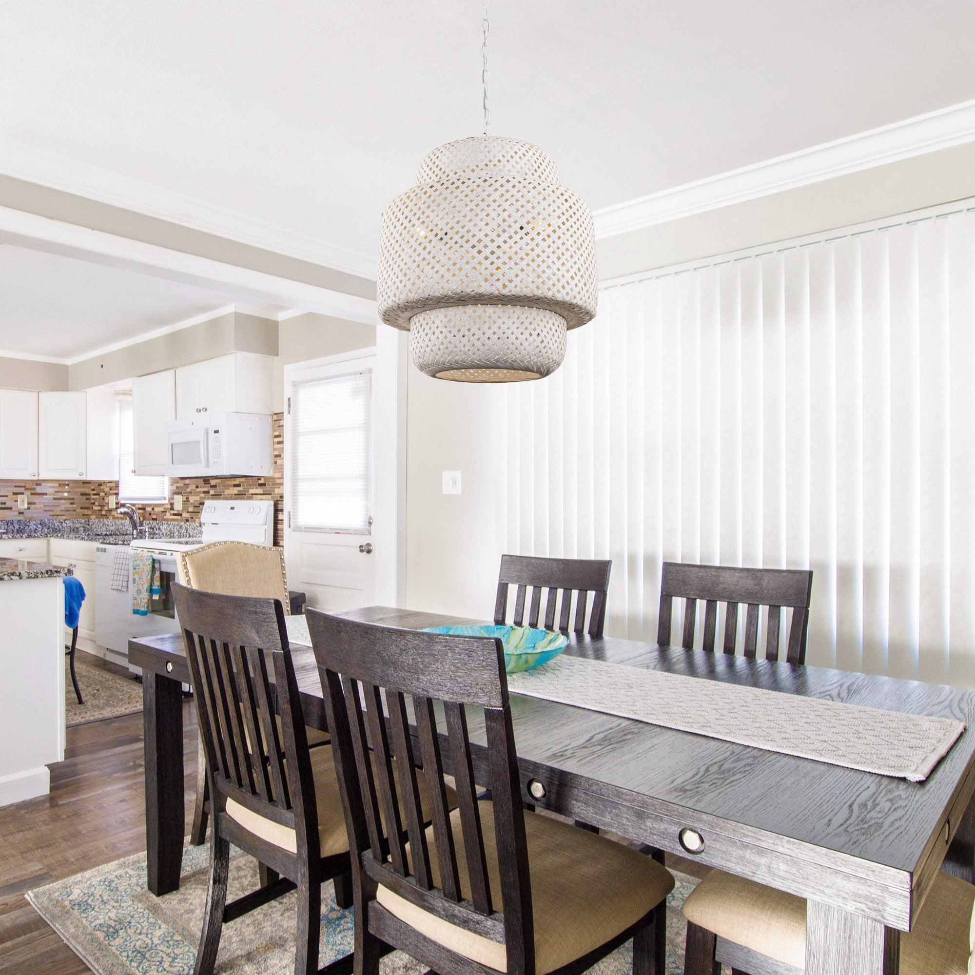 Rustic White Farmhouse Wabi-Sabi 3-Light Dry Rated Pendant Light