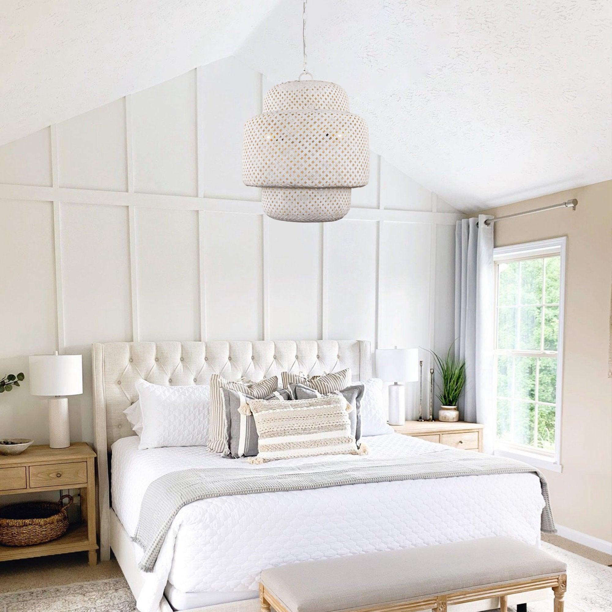 Rustic White Farmhouse Wabi-Sabi 3-Light Dry Rated Pendant Light