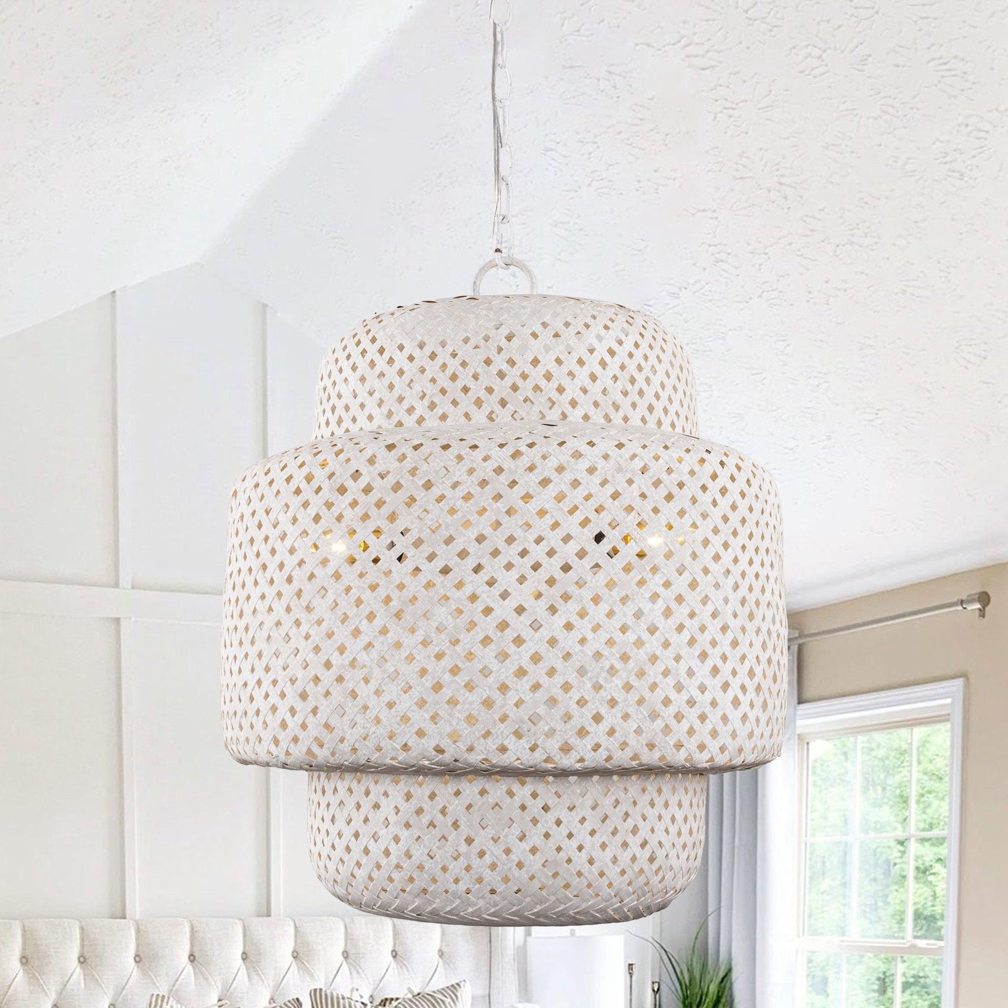 Rustic White Farmhouse Wabi-Sabi 3-Light Dry Rated Pendant Light