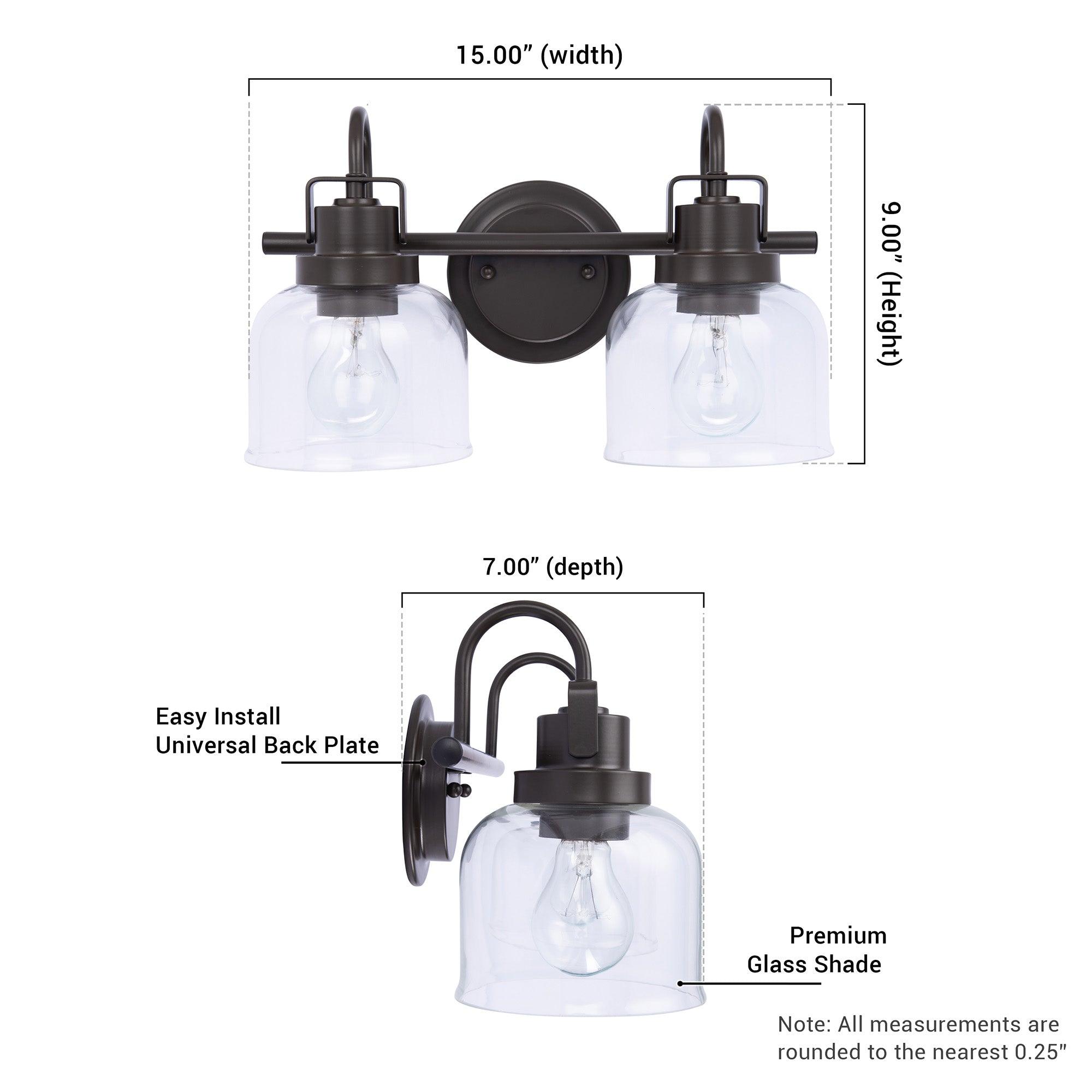 Brighton Dark Bronze 2-Light Dimmable Bathroom Vanity Light