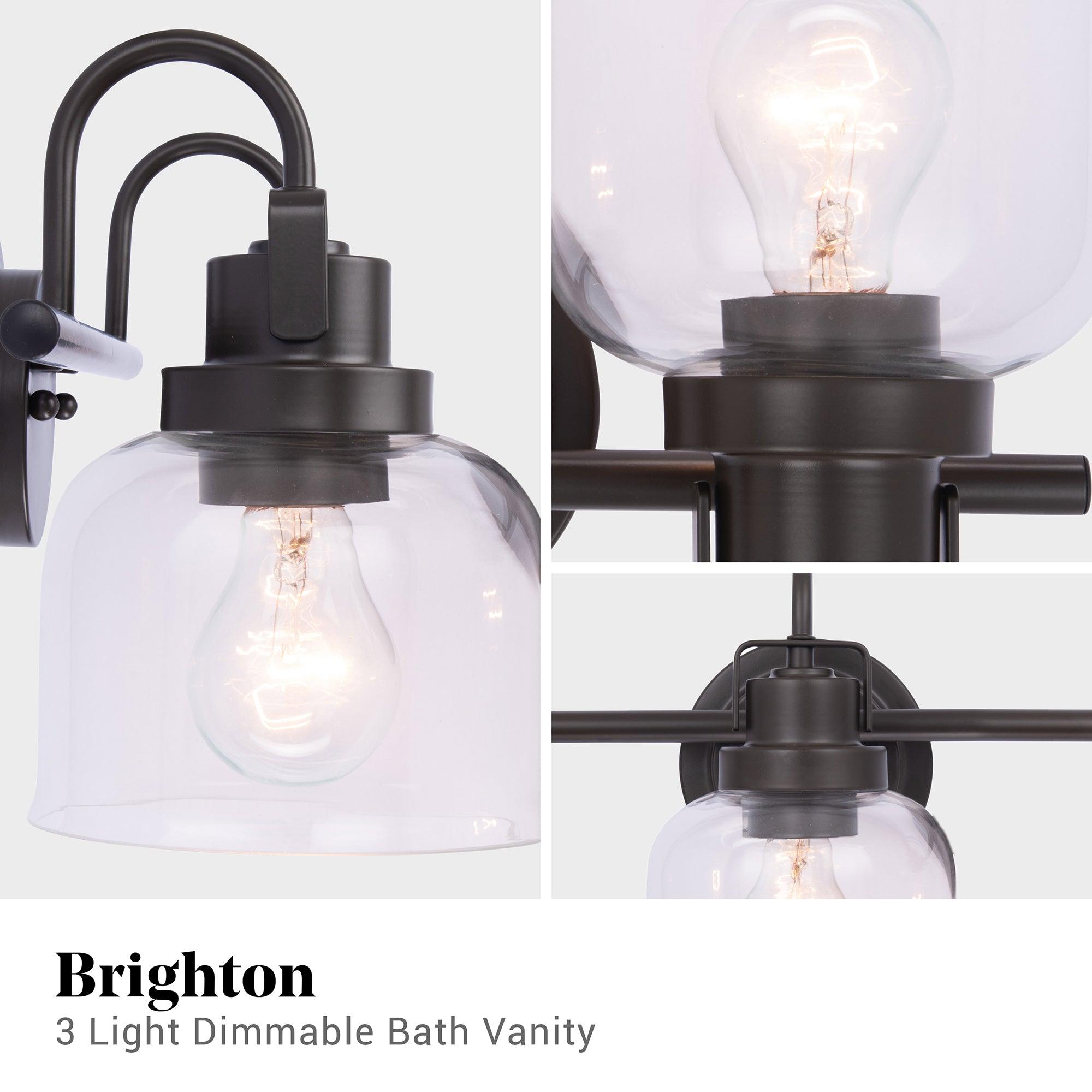 Brighton Dark Bronze 3-Light Dimmable Bathroom Vanity Light