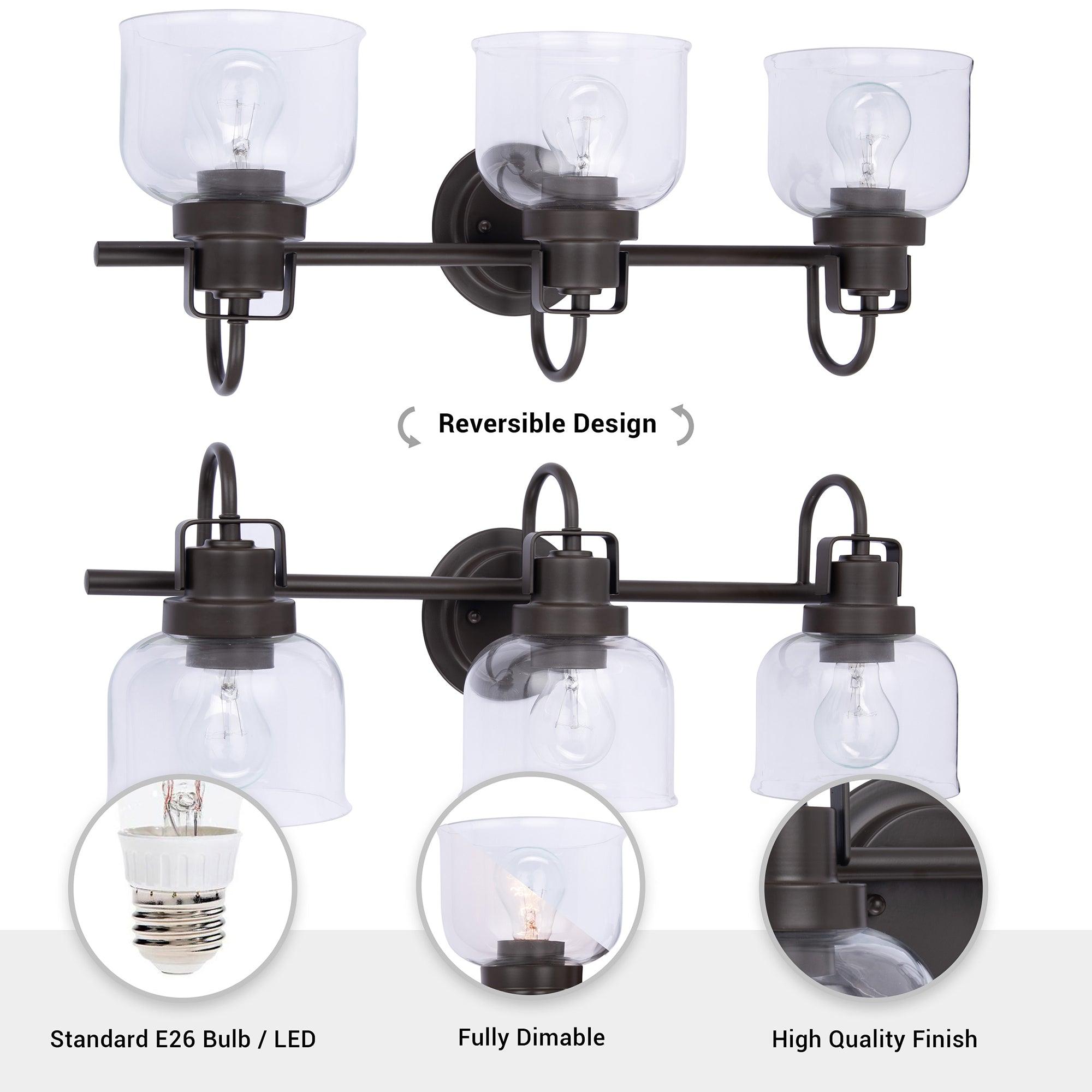 Brighton Dark Bronze 3-Light Dimmable Bathroom Vanity Light