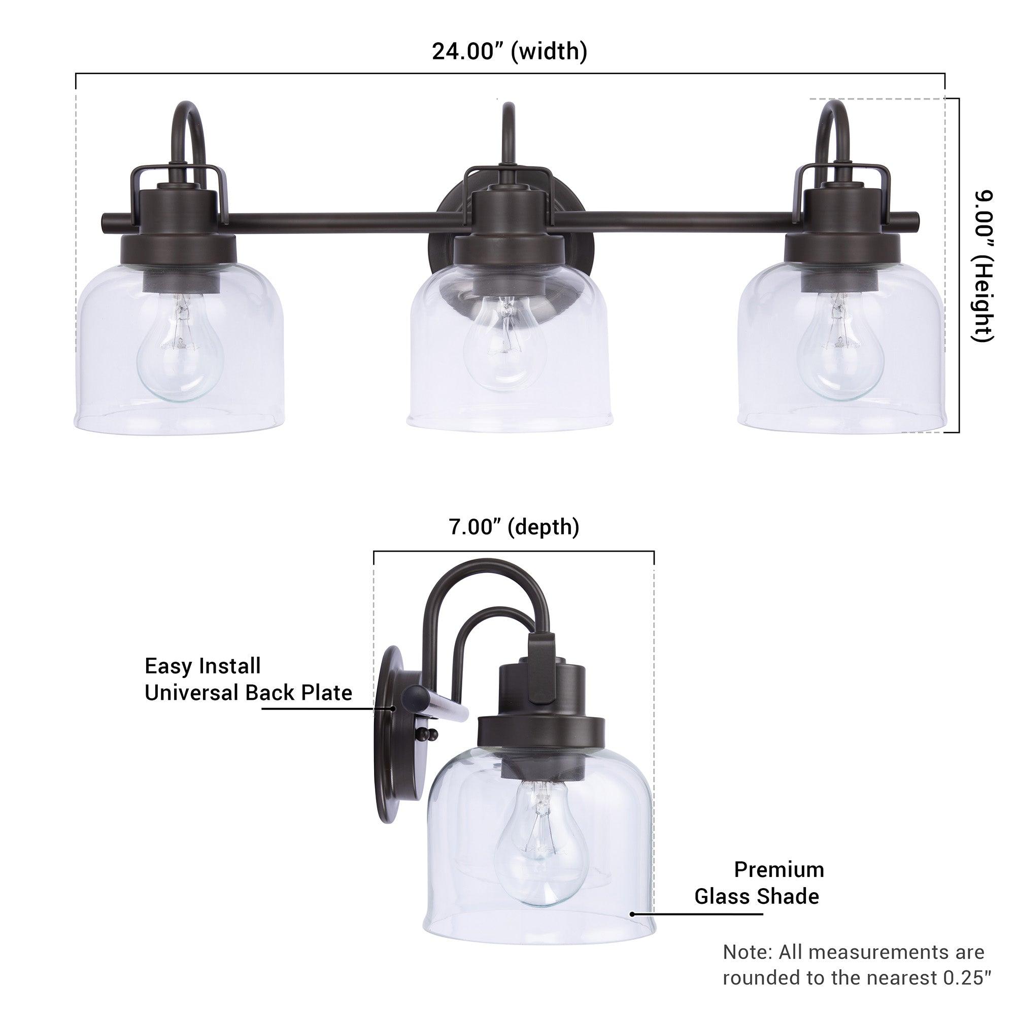 Brighton Dark Bronze 3-Light Dimmable Bathroom Vanity Light
