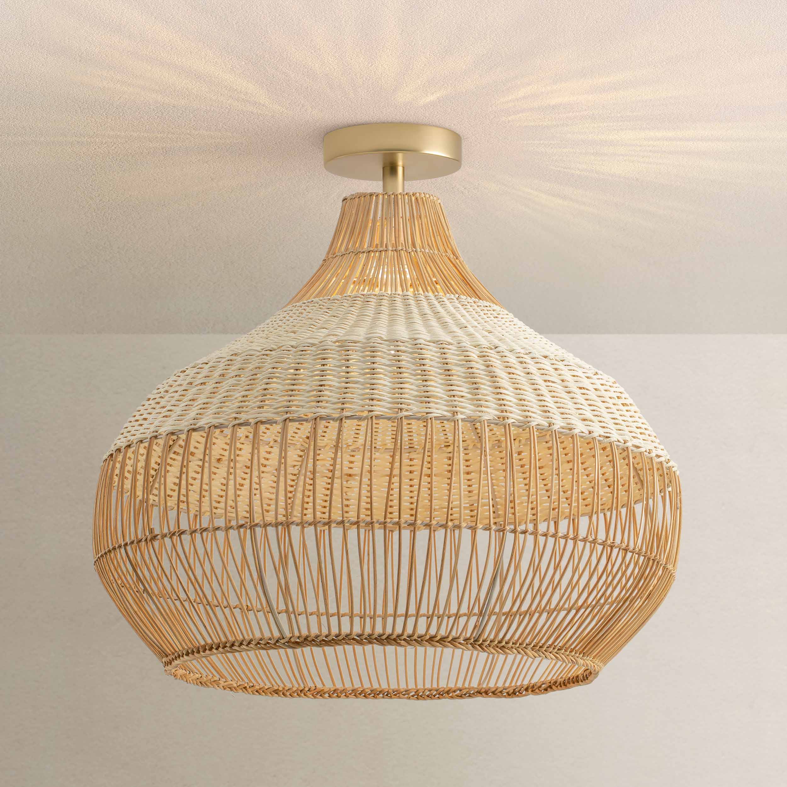 Beatrice 17-Inch Handwoven Rattan Flush Mount Ceiling Light