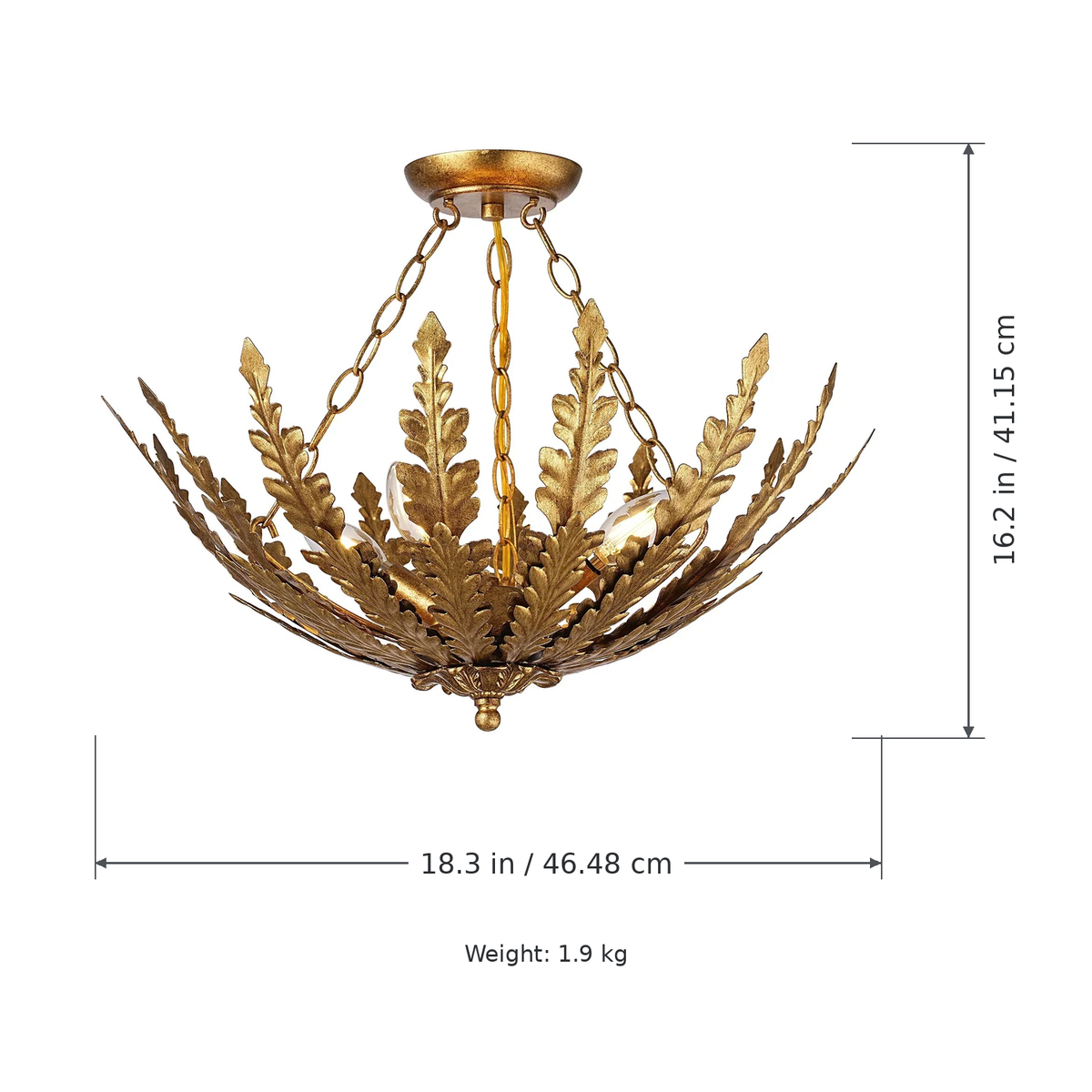 Belle 4-Light Botanical Gold Leaf Semi-Flush Chandelier