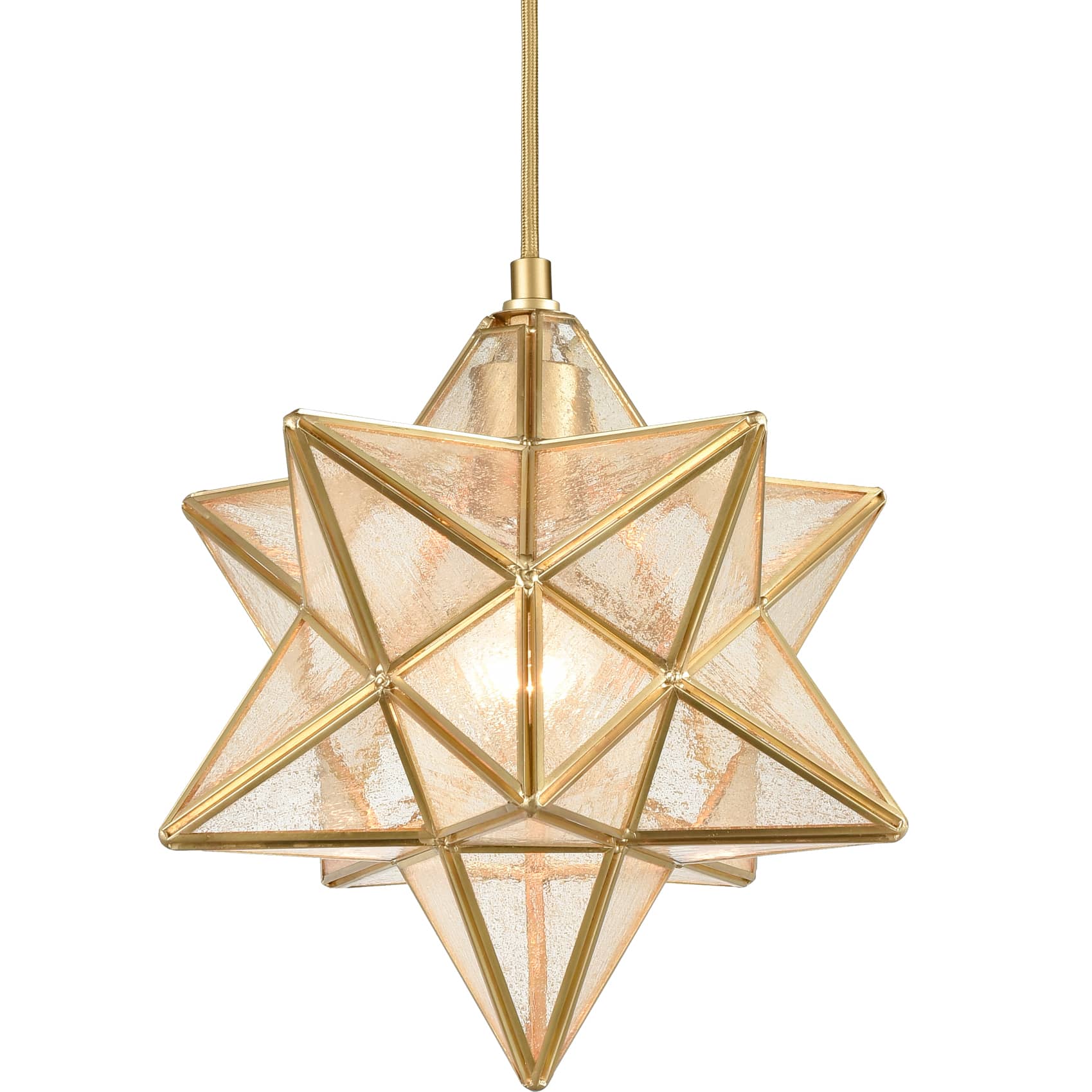 11-In Brass Moravian Star Pendant Light – Seeded Glass Shade