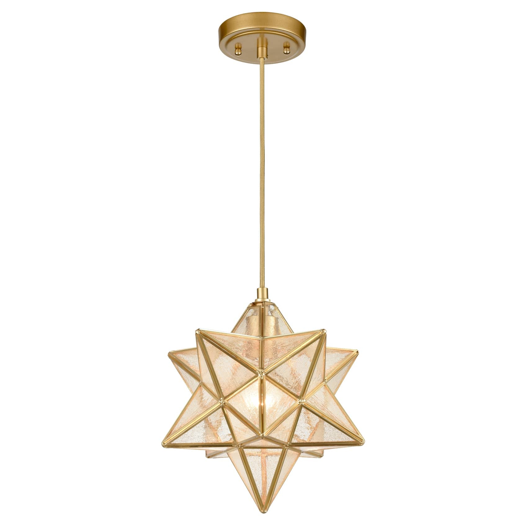 11-In Brass Moravian Star Pendant Light – Seeded Glass Shade