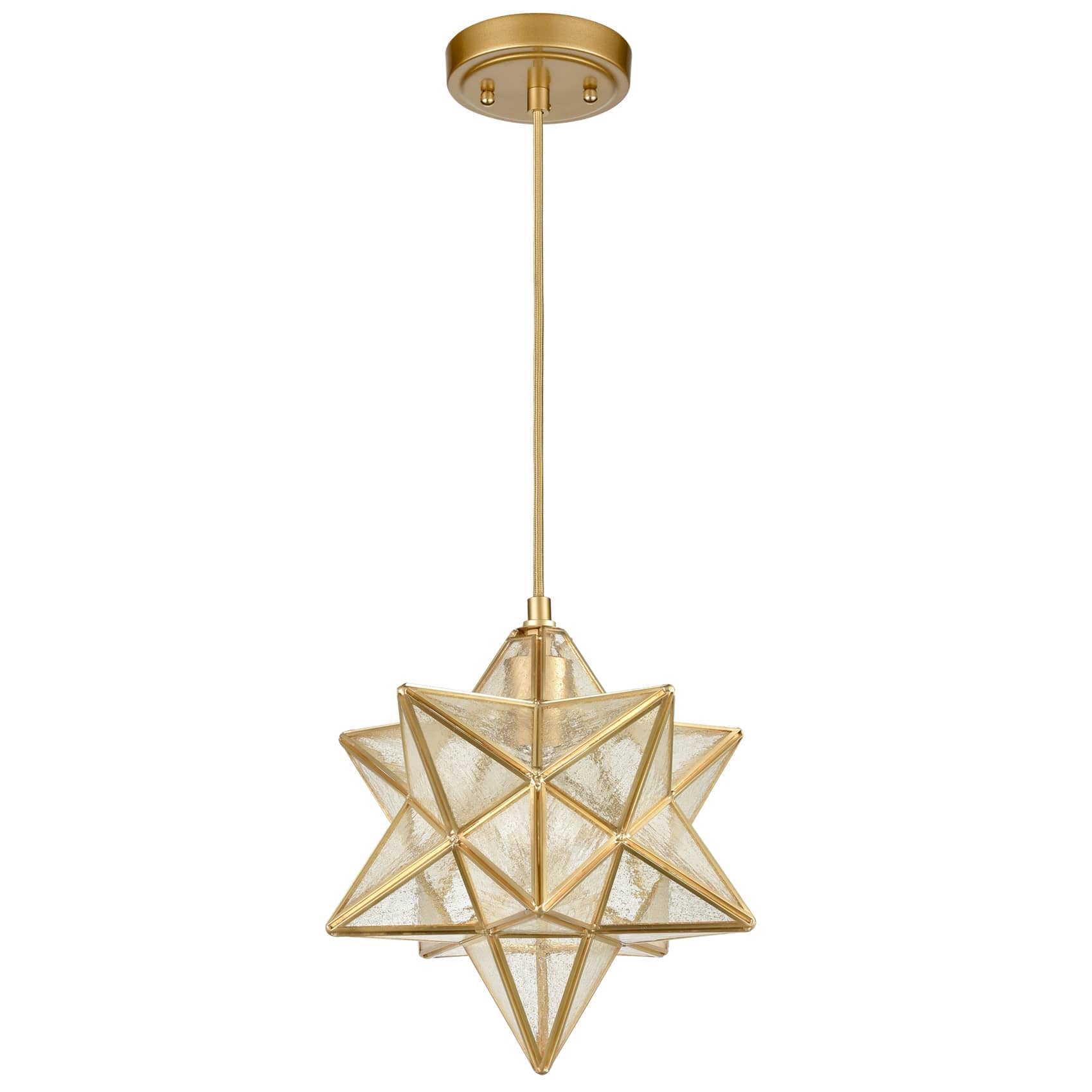 11-In Brass Moravian Star Pendant Light – Seeded Glass Shade