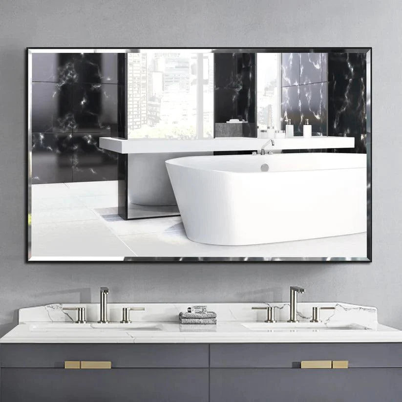 Black Aluminum Framed Reflections Sleek Modern Beveled Wall Mirror