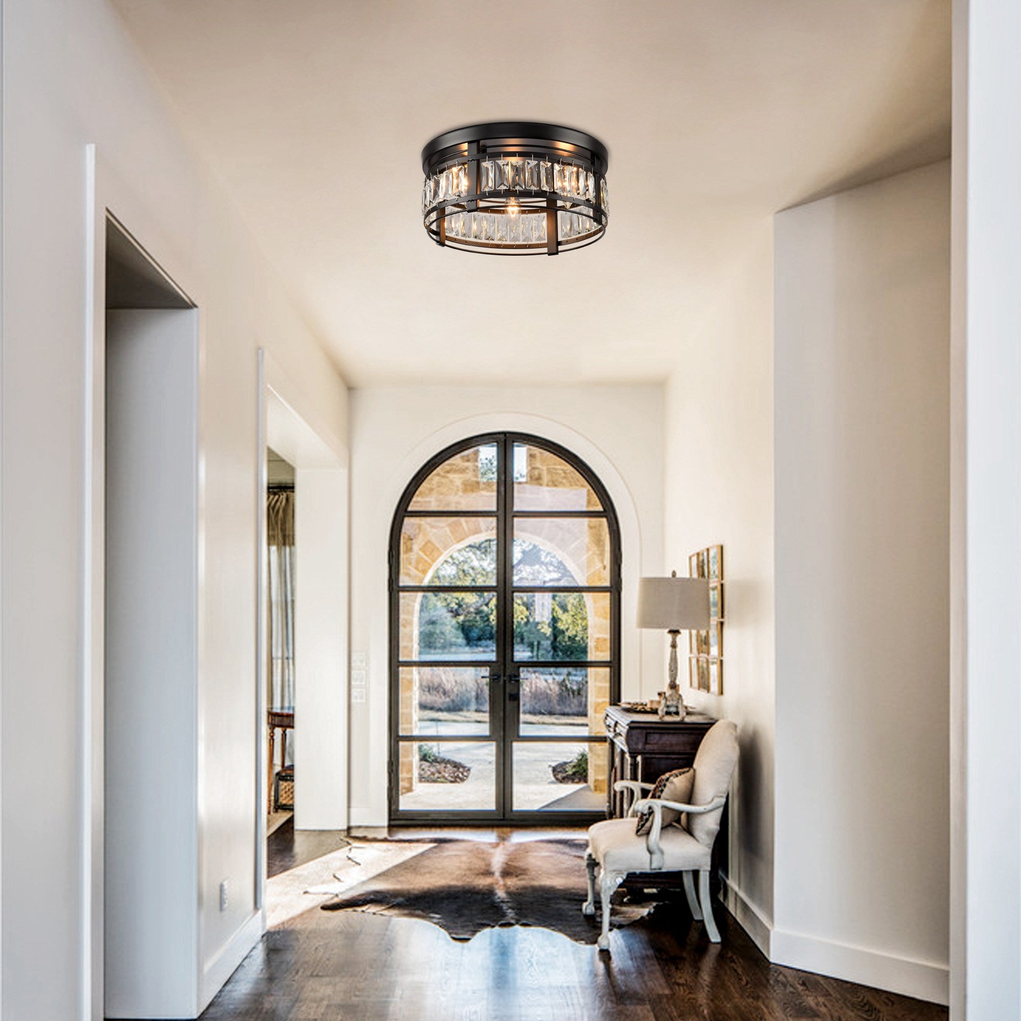 Modern Crystal 3 Light Flush Mount Ceiling Light