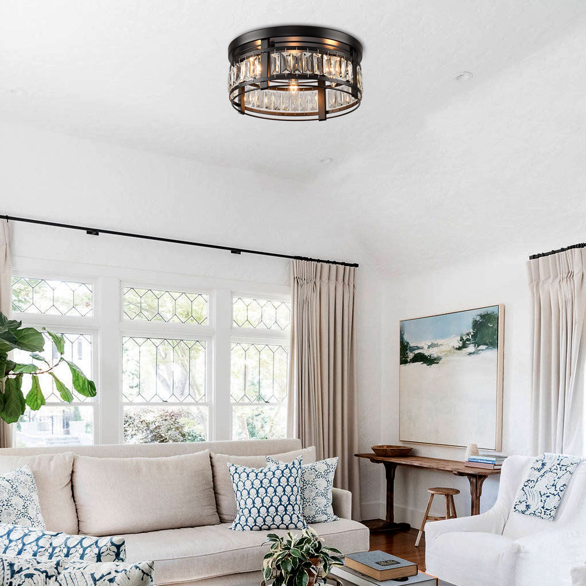Modern Crystal 3 Light Flush Mount Ceiling Light