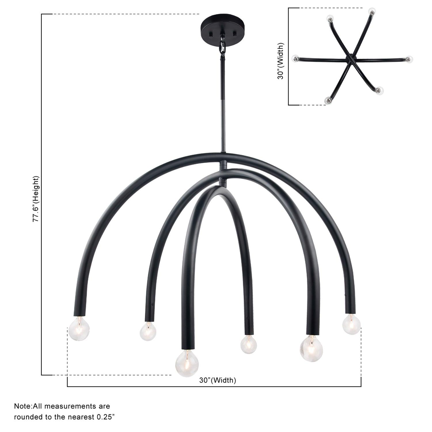 Caboche Mid Century Modern Black 6 Light Dimmable Chandelier