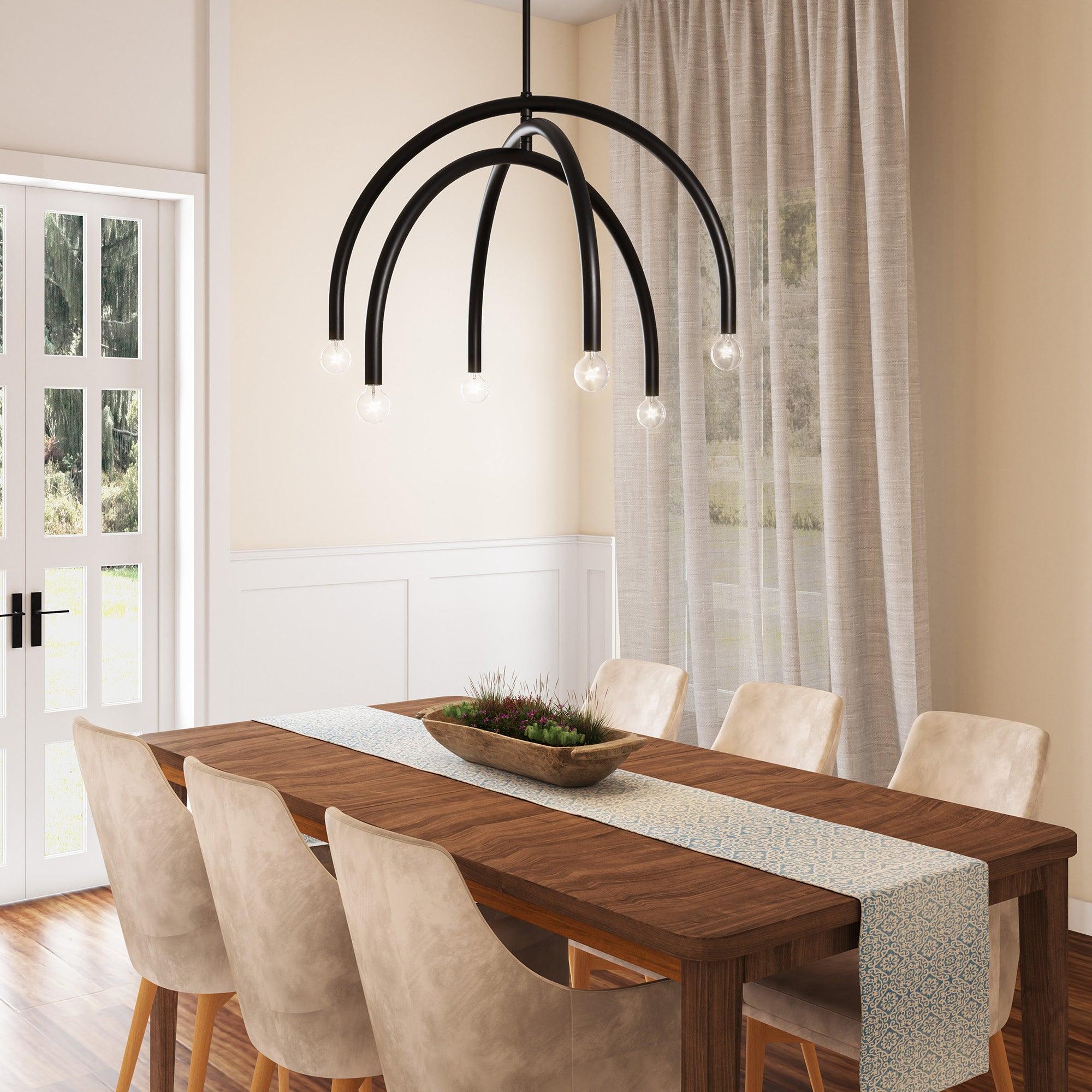 Caboche Mid Century Modern Black 6 Light Dimmable Chandelier