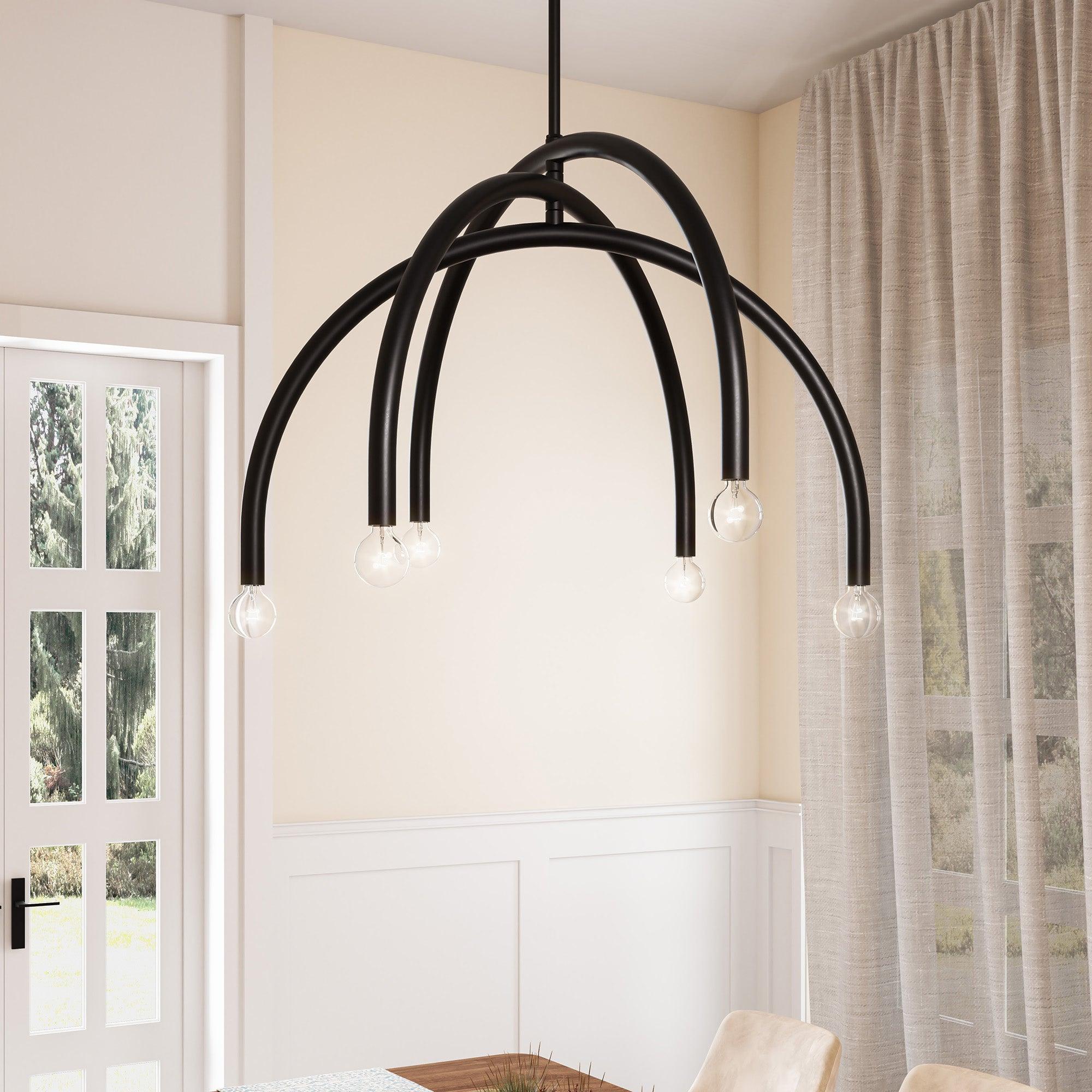 Caboche Mid Century Modern Black 6 Light Dimmable Chandelier