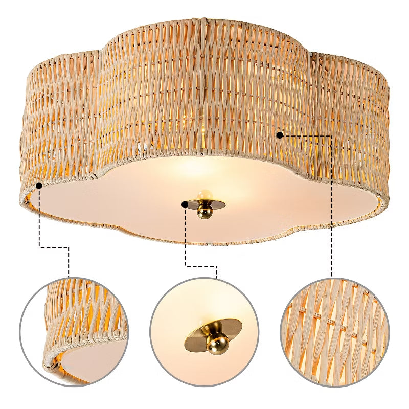 Cattleya 2-Light Handwoven Rattan Flush Mount Ceiling Light