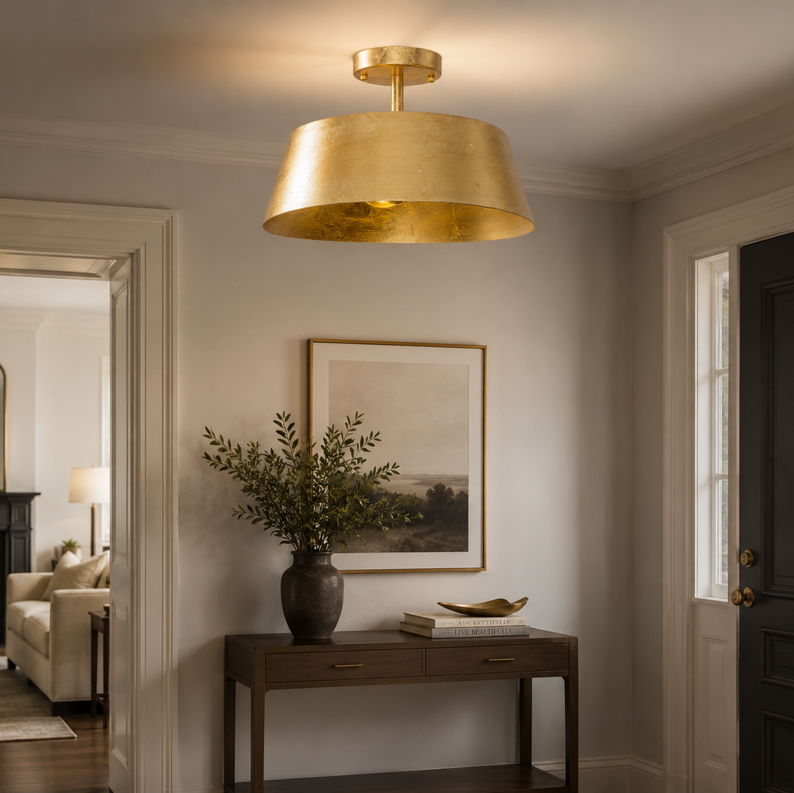 Modern Golden 3-Light Semi Flush Mount Light