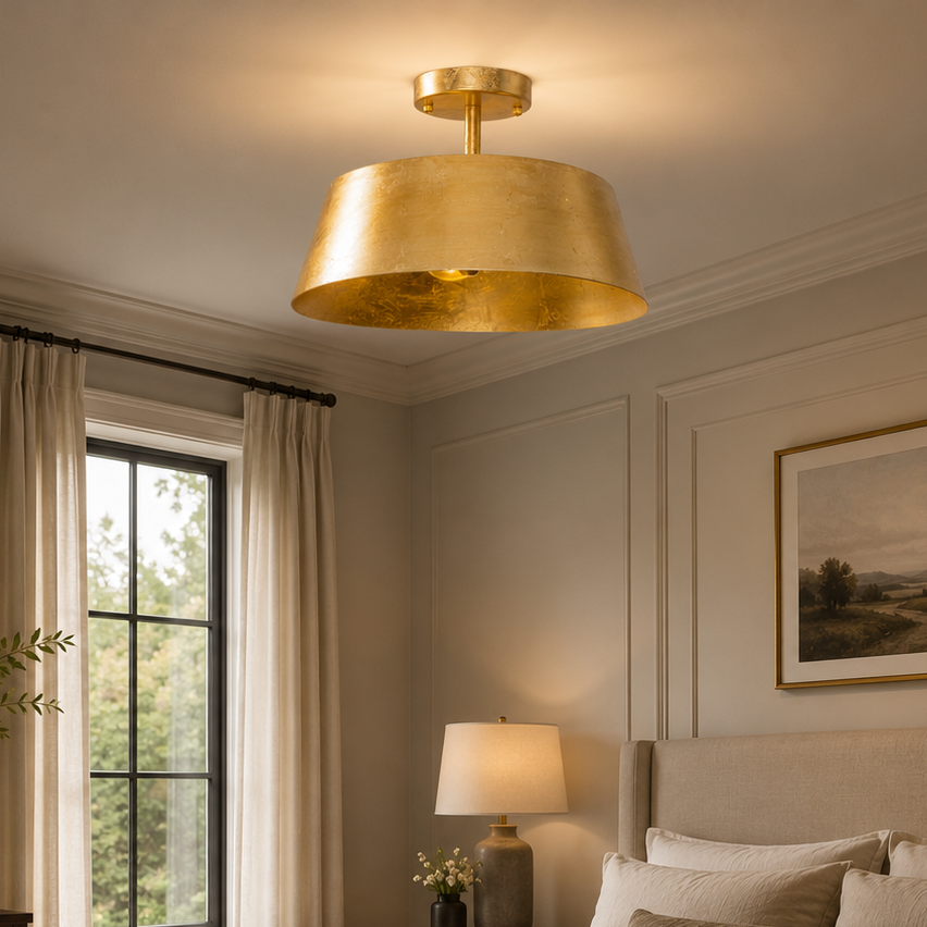 Modern Golden 3-Light Semi Flush Mount Light
