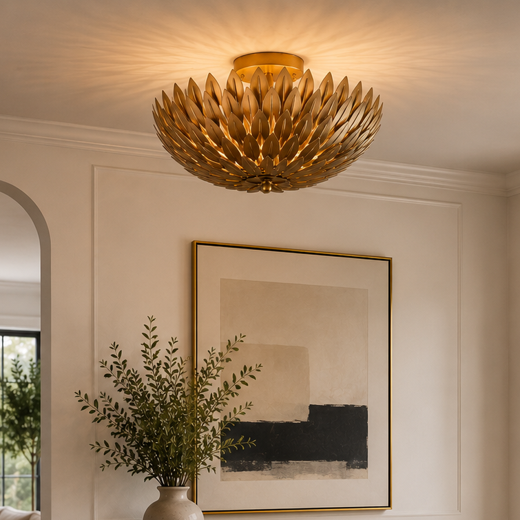 16 Inch Farmhouse Golden 3-Light Semi Flush Mount Light